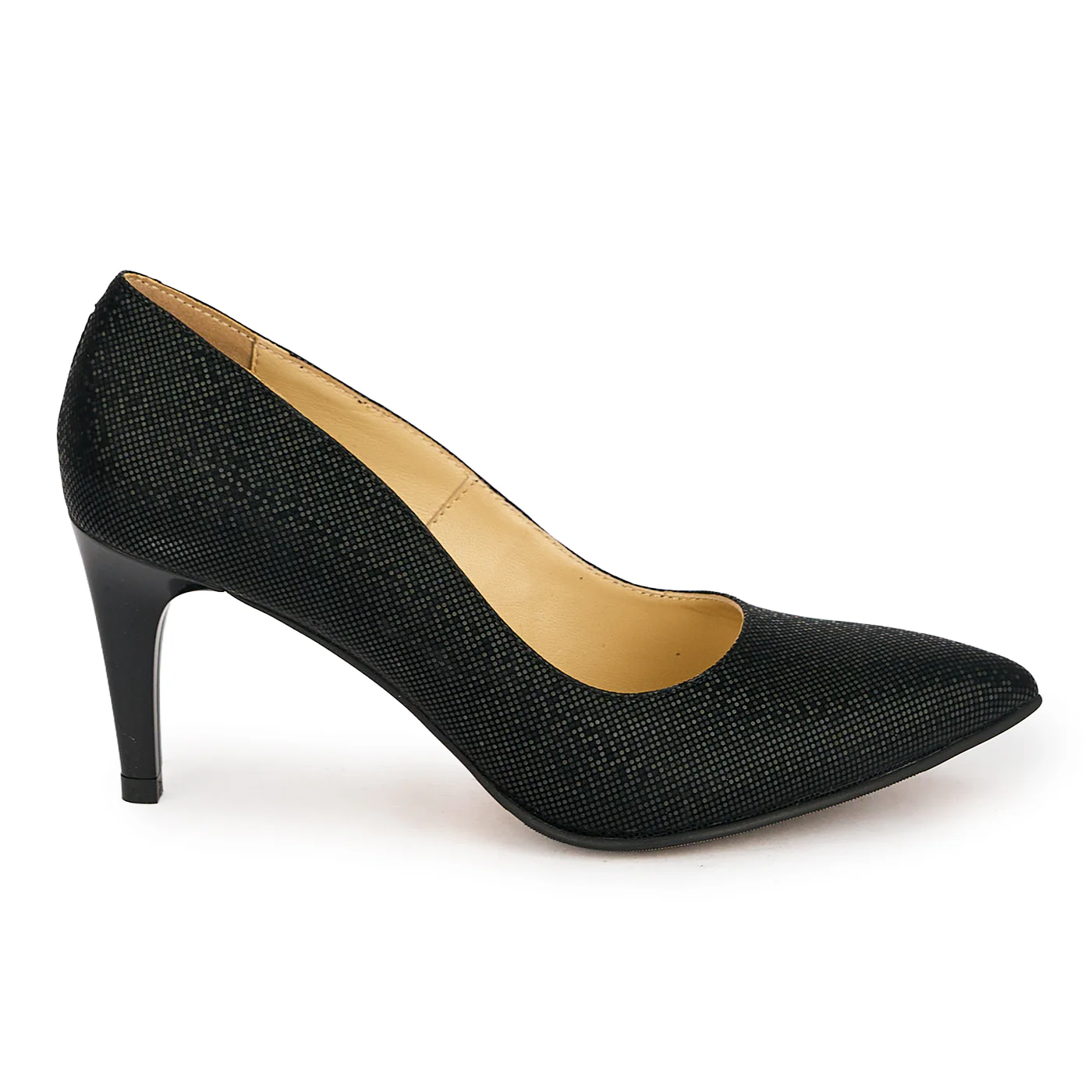 Pantofi dama din piele naturala neagra cu toc subtire 7 cm 19815