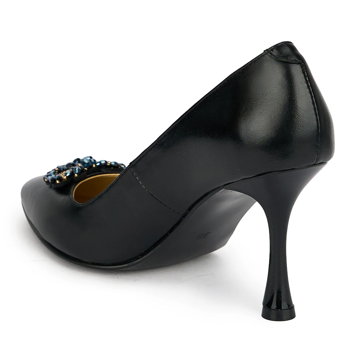 Pantofi dama din piele naturala neagra cu toc subtire 8.5 cm 19453 - Image 2