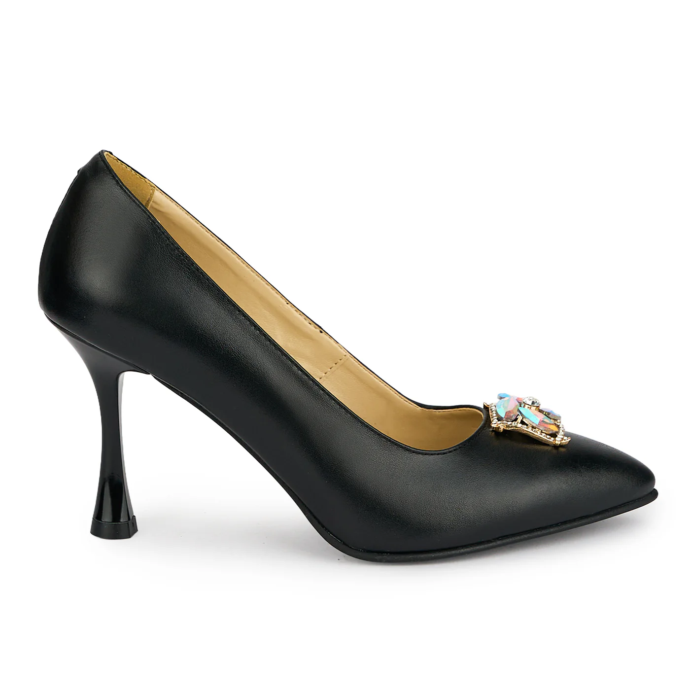 Pantofi dama din piele naturala neagra cu toc subtire 8.5 cm 19461