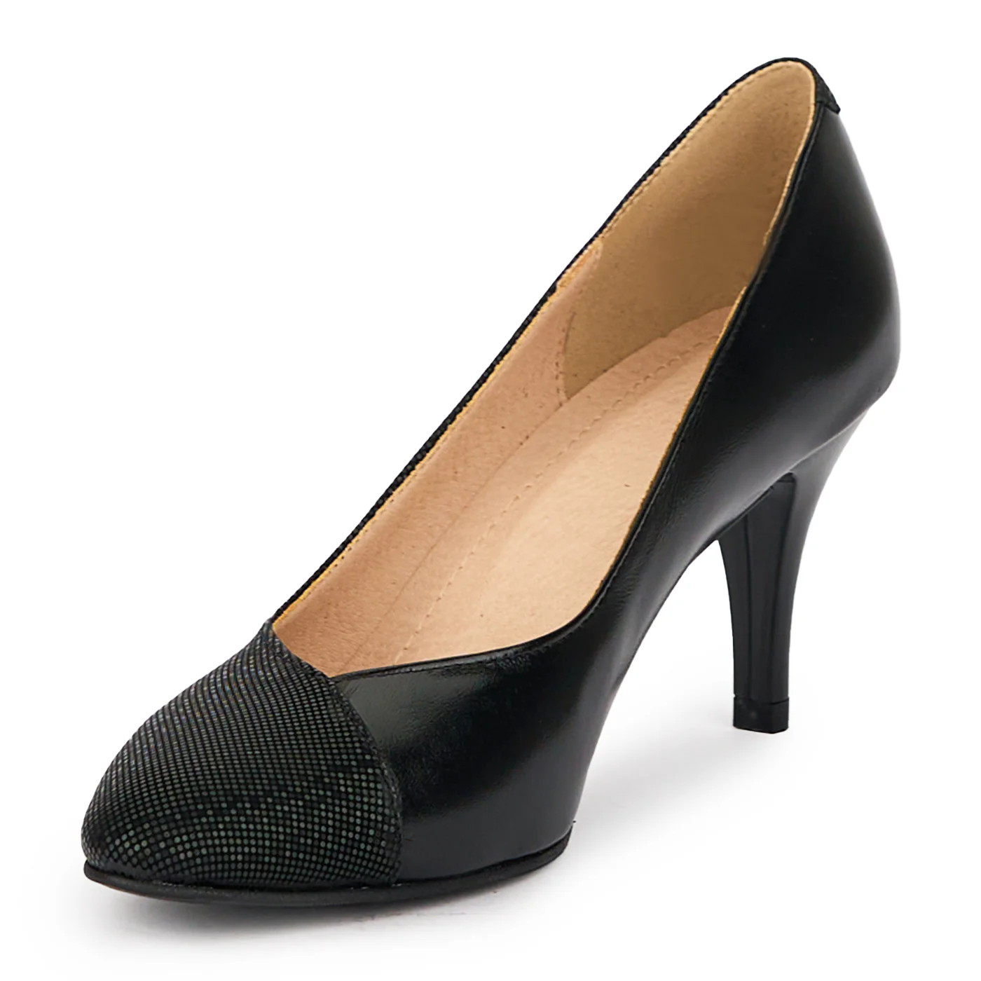 Pantofi dama din piele naturala neagra cu toc subtire 8 cm 15462 - Image 3