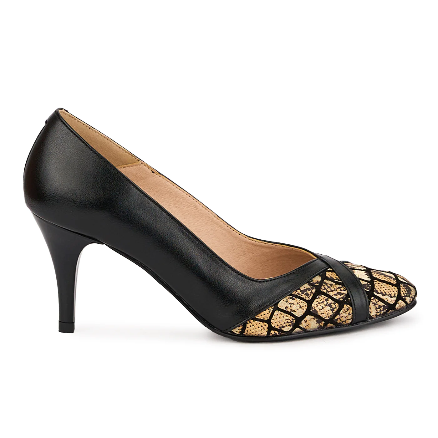 Pantofi dama din piele naturala neagra cu toc subtire 8 cm 16645