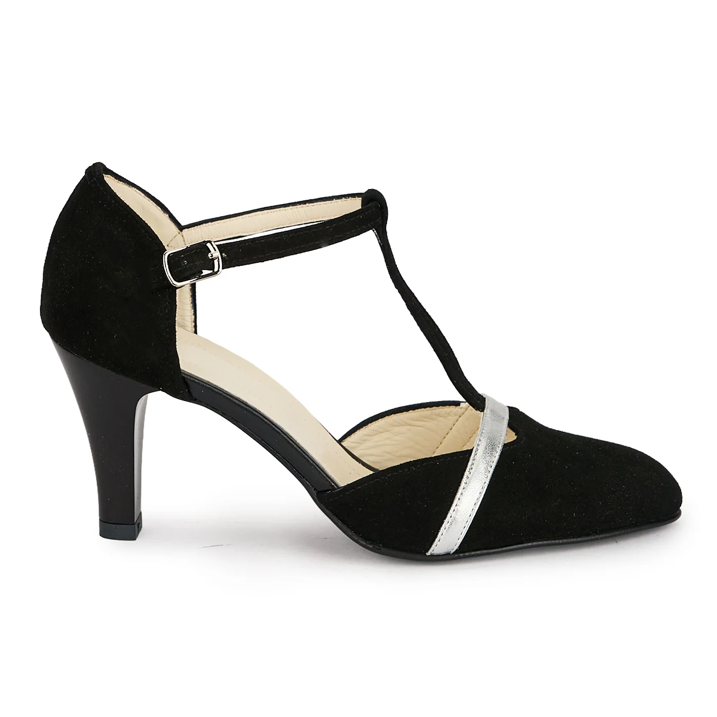 Pantofi dama din piele naturala neagra cu toc subtire 8 cm 19621
