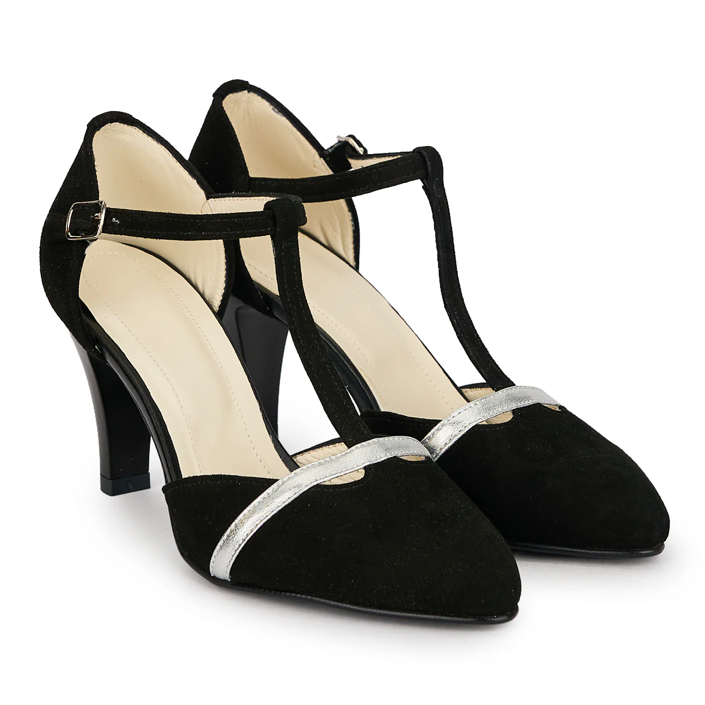 Pantofi dama din piele naturala neagra cu toc subtire 8 cm 19621 - Image 4