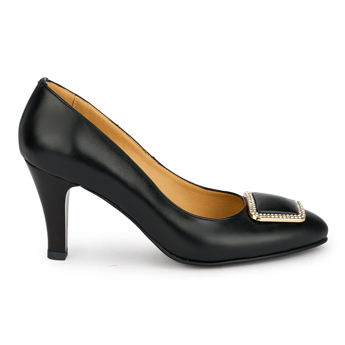 Pantofi damă din piele naturală neagra cu toc subtire 8 cm 19638