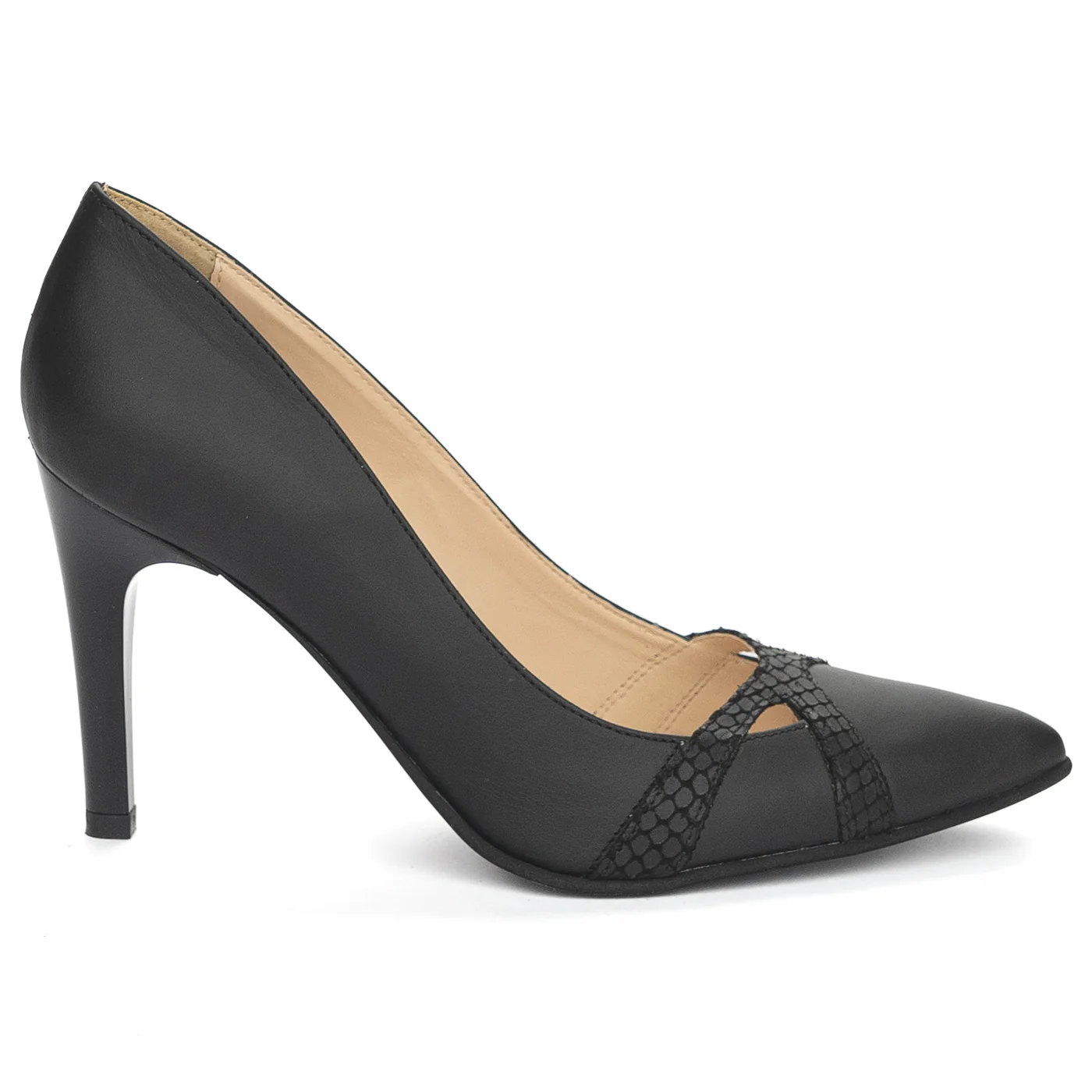 Pantofi dama din piele naturala neagra cu toc subtire 9 cm 13892