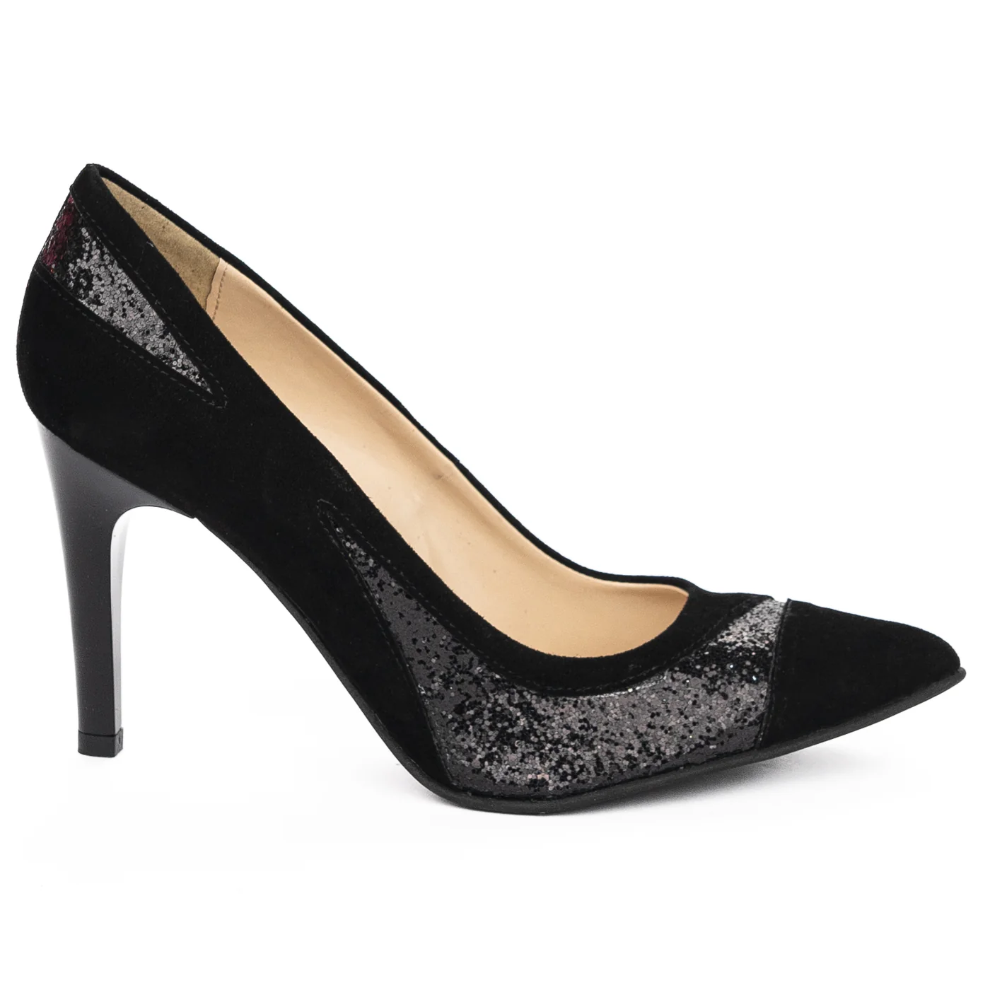 Pantofi dama din piele naturala neagra cu toc subtire 9 cm 13916