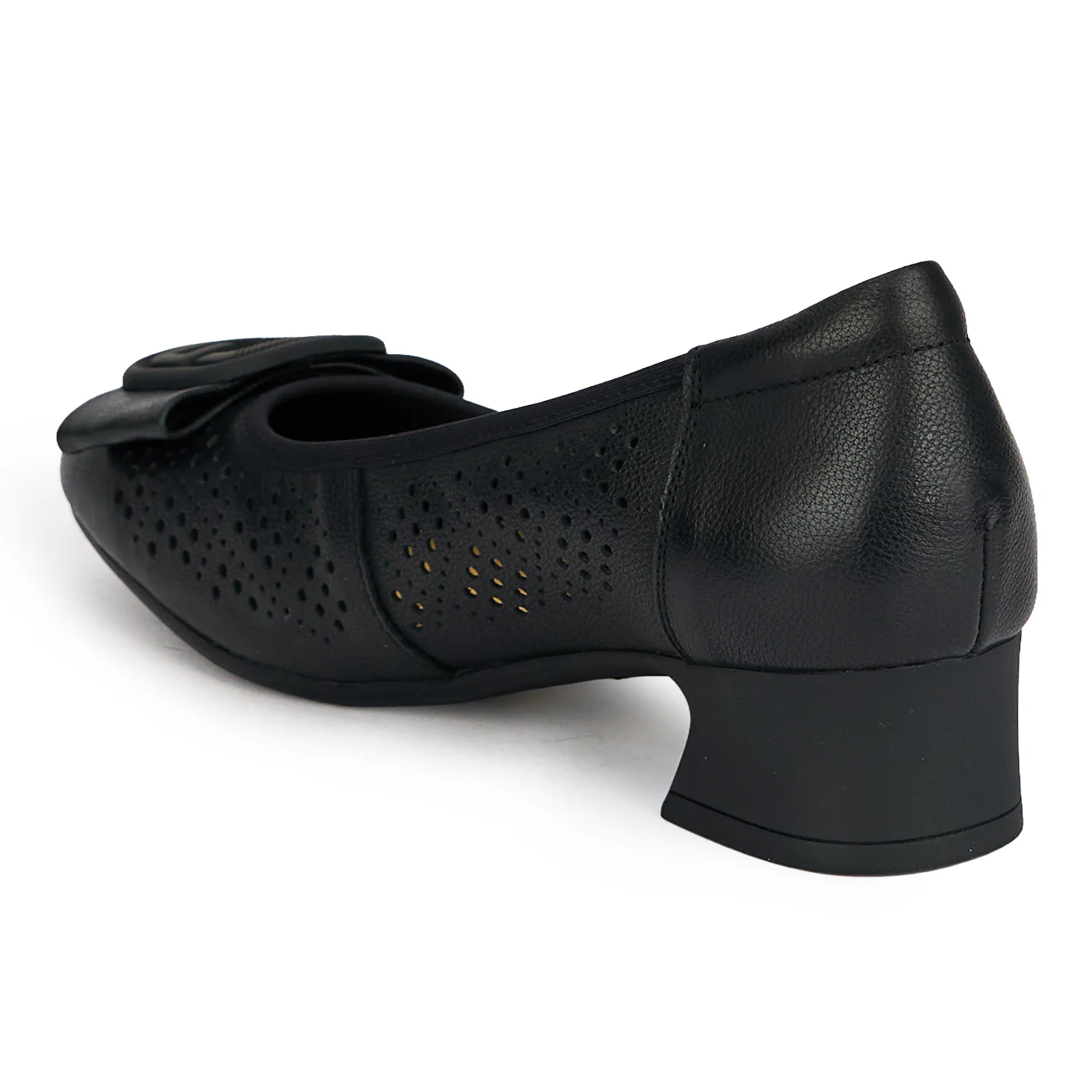 Pantofi dama din piele naturala neagra perforata cu toc gros 3.5 cm 19590 - Image 2