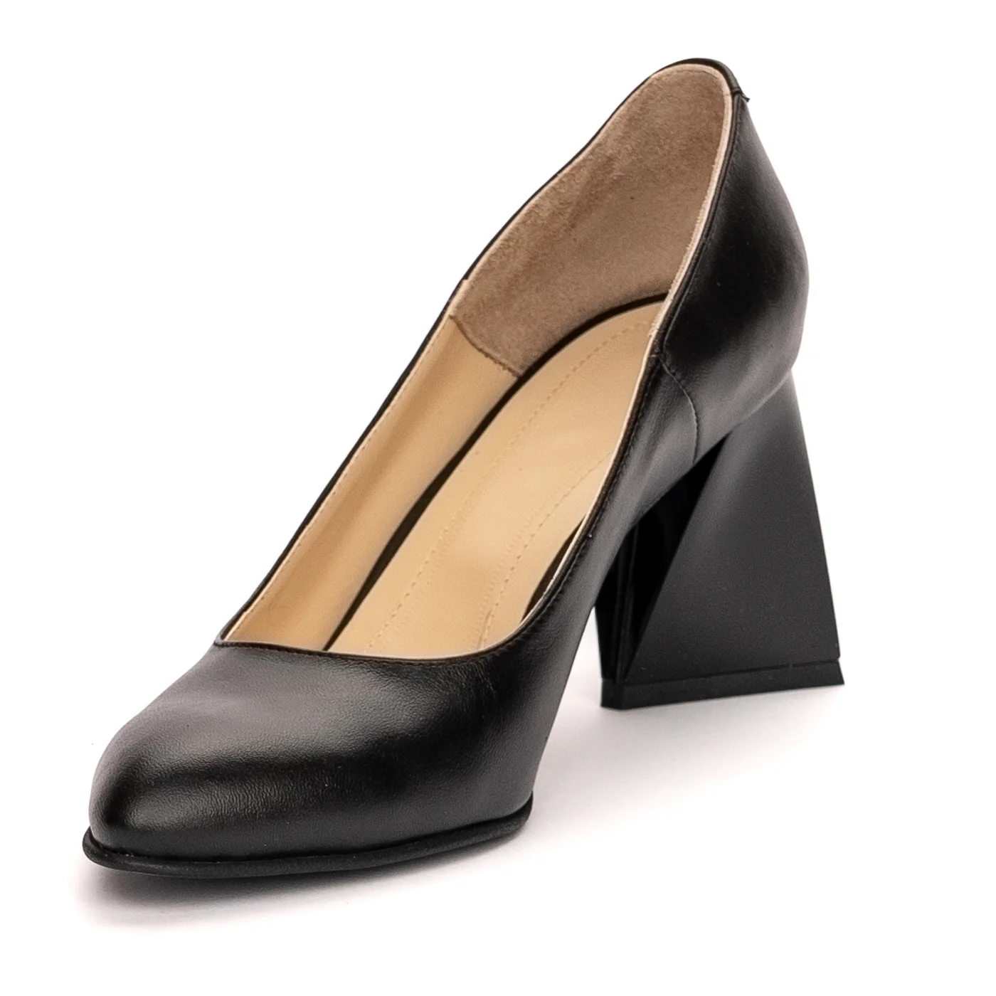 Pantofi dama din piele naturala neagra toc gros 13369 - Image 3