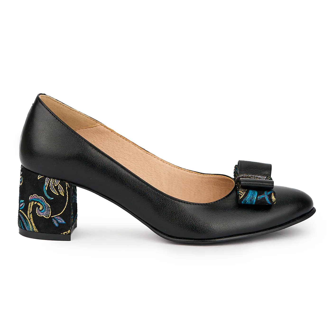 Pantofi dama din piele naturala neagra toc gros 6 cm 15415