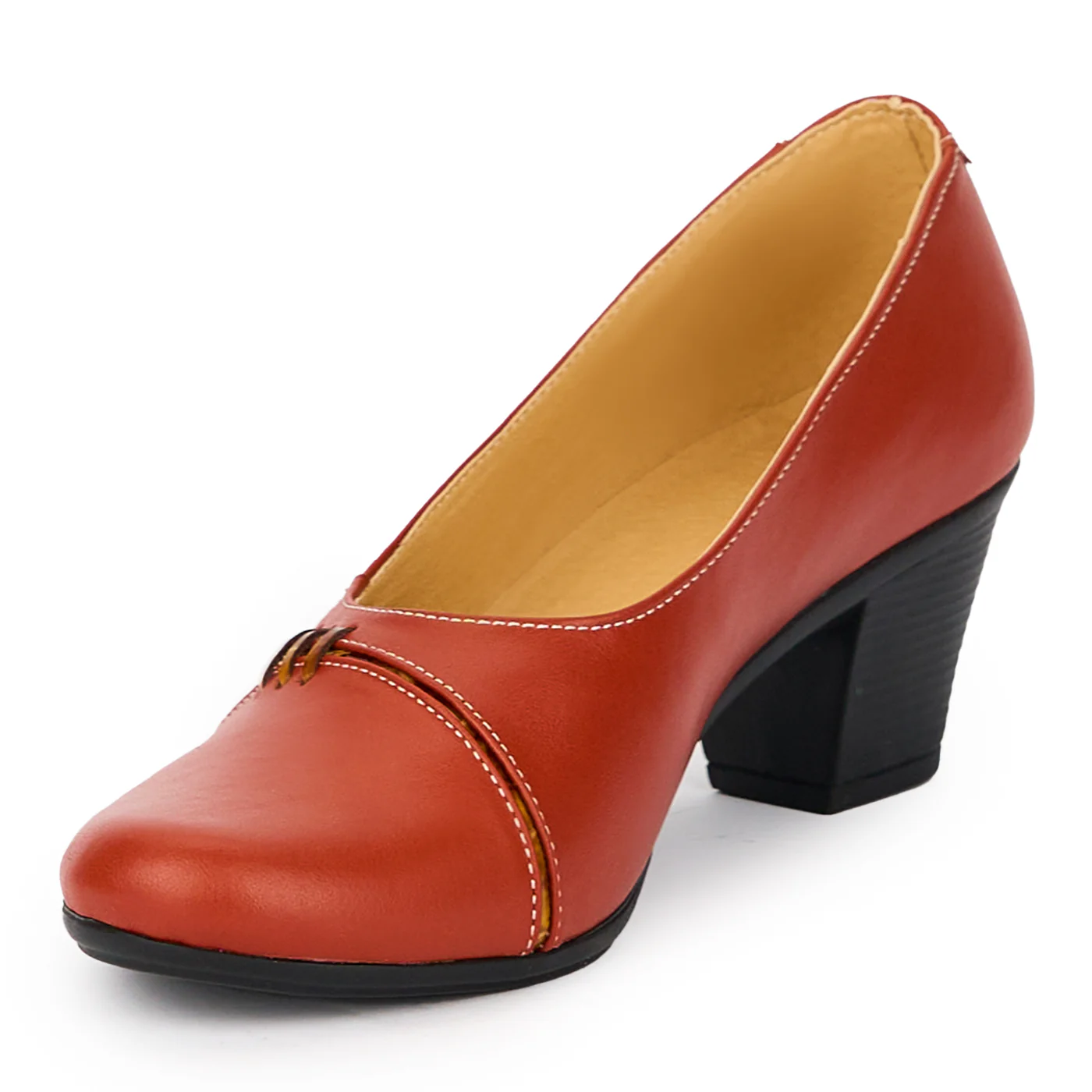 Pantofi dama din piele naturala porticaliu-caramiziu cu toc 6 cm 15328 - Image 3