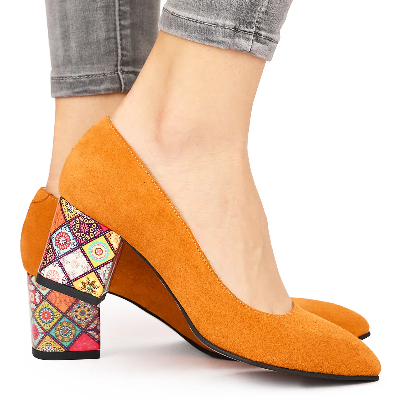 Pantofi dama din piele naturala portocalie 9208