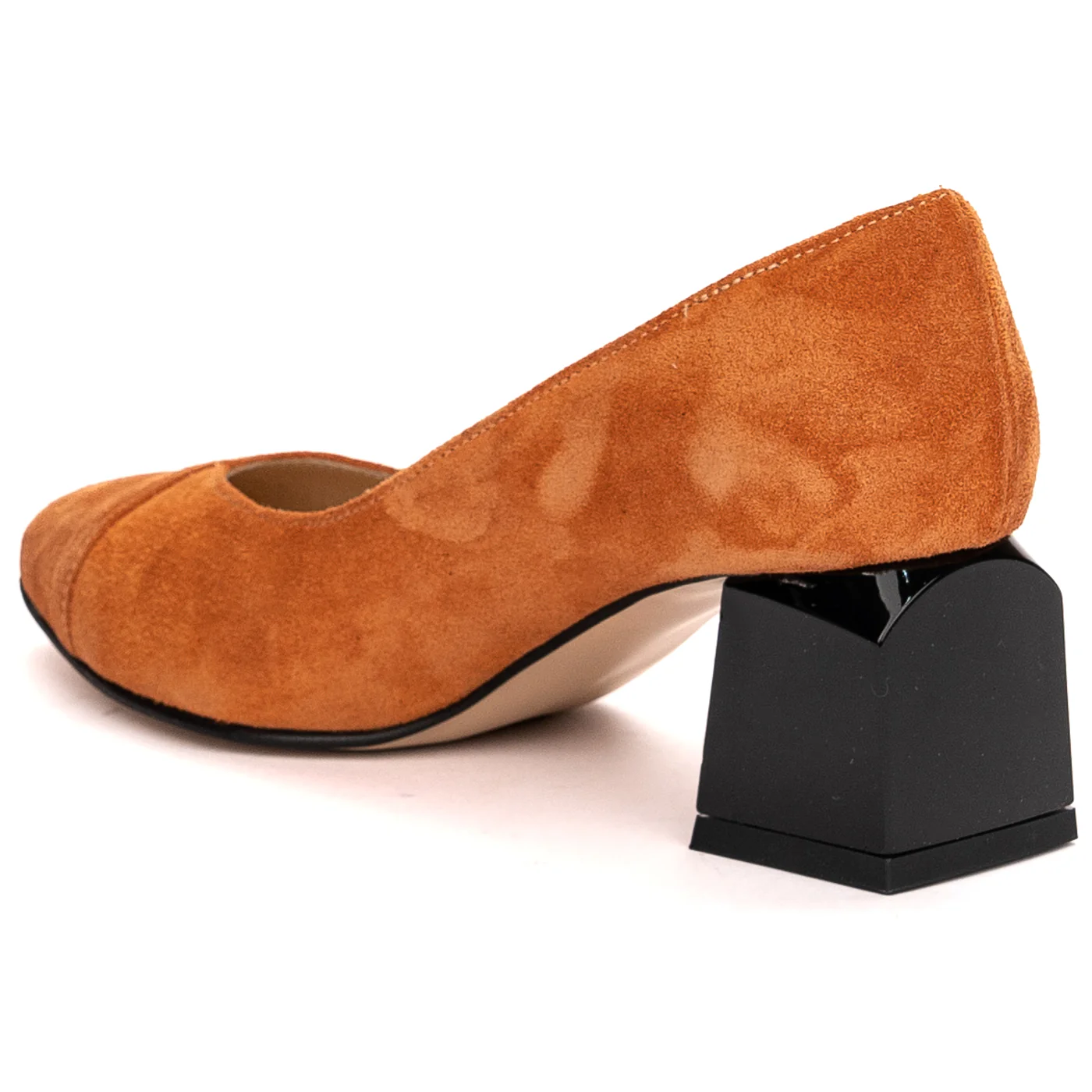 Pantofi dama din piele naturala portocalie cu toc gros 5.5 cm 13529 - Image 2