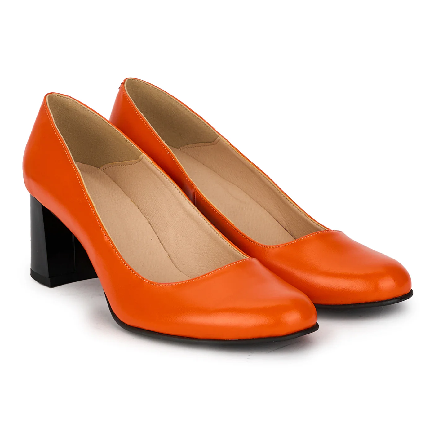 Pantofi dama din piele naturala portocalie cu toc gros 6.5 cm 18120 - Image 4