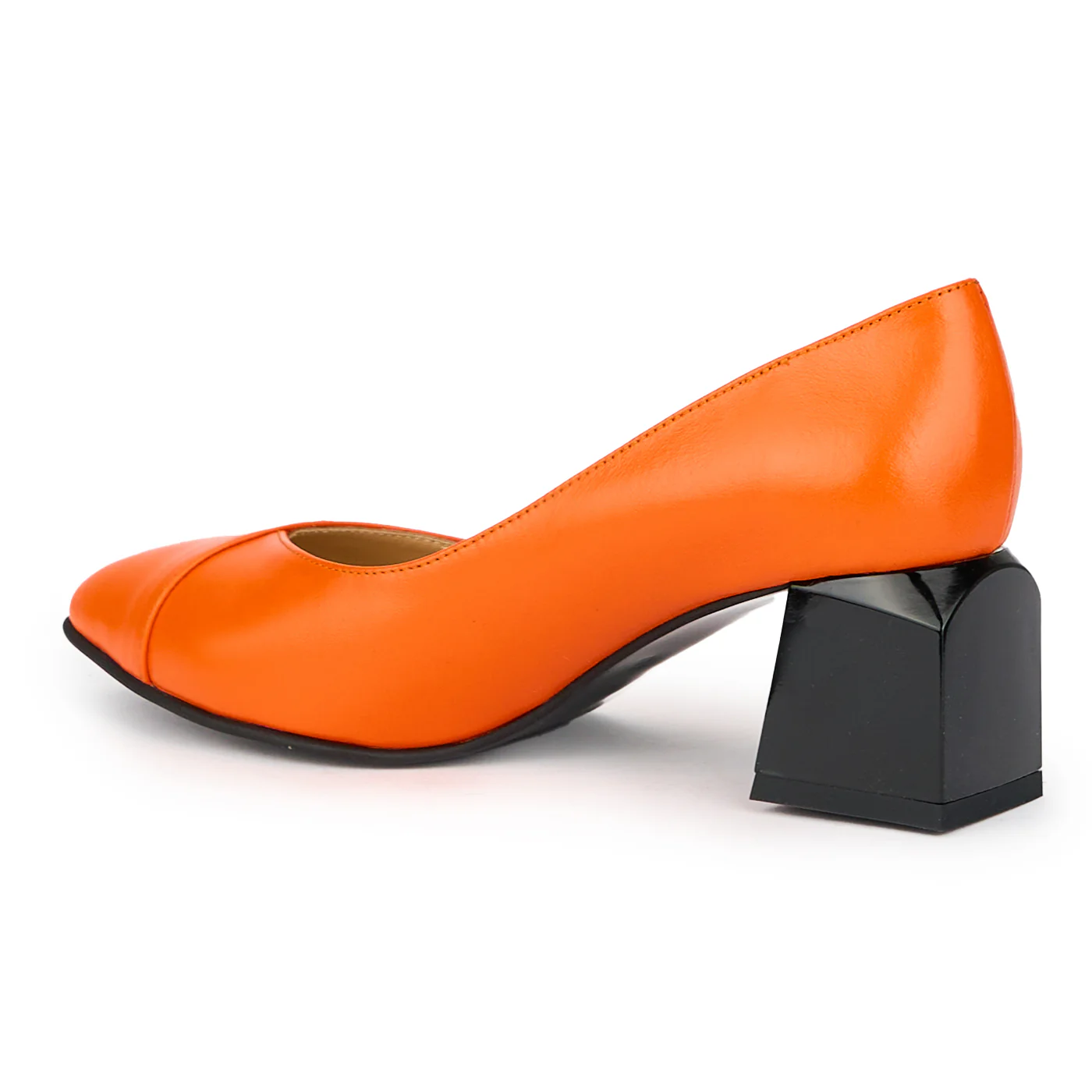 Pantofi dama din piele naturala portocalie cu toc gros 6 cm 15262 - Image 2