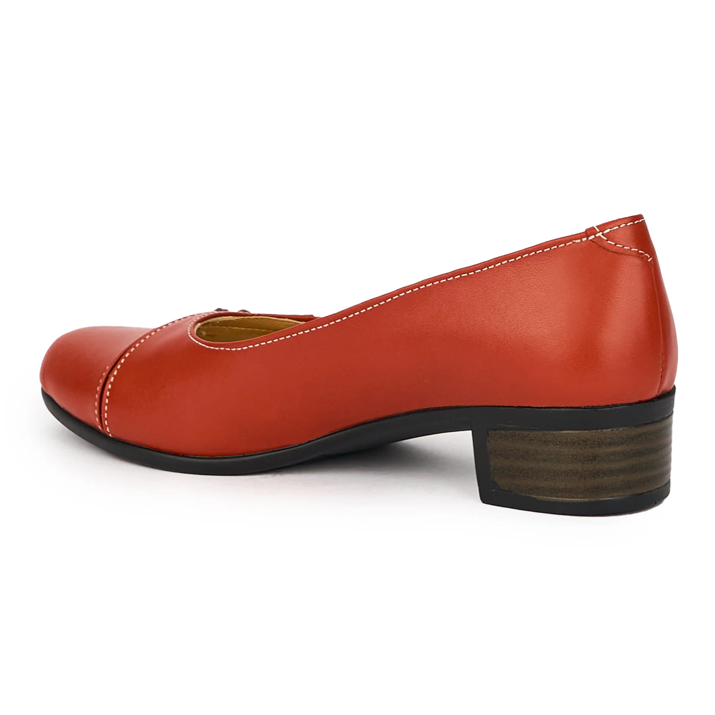 Pantofi dama din piele naturala portocaliu-caramiziu cu toc mic 3.5 cm 15484 - Image 2