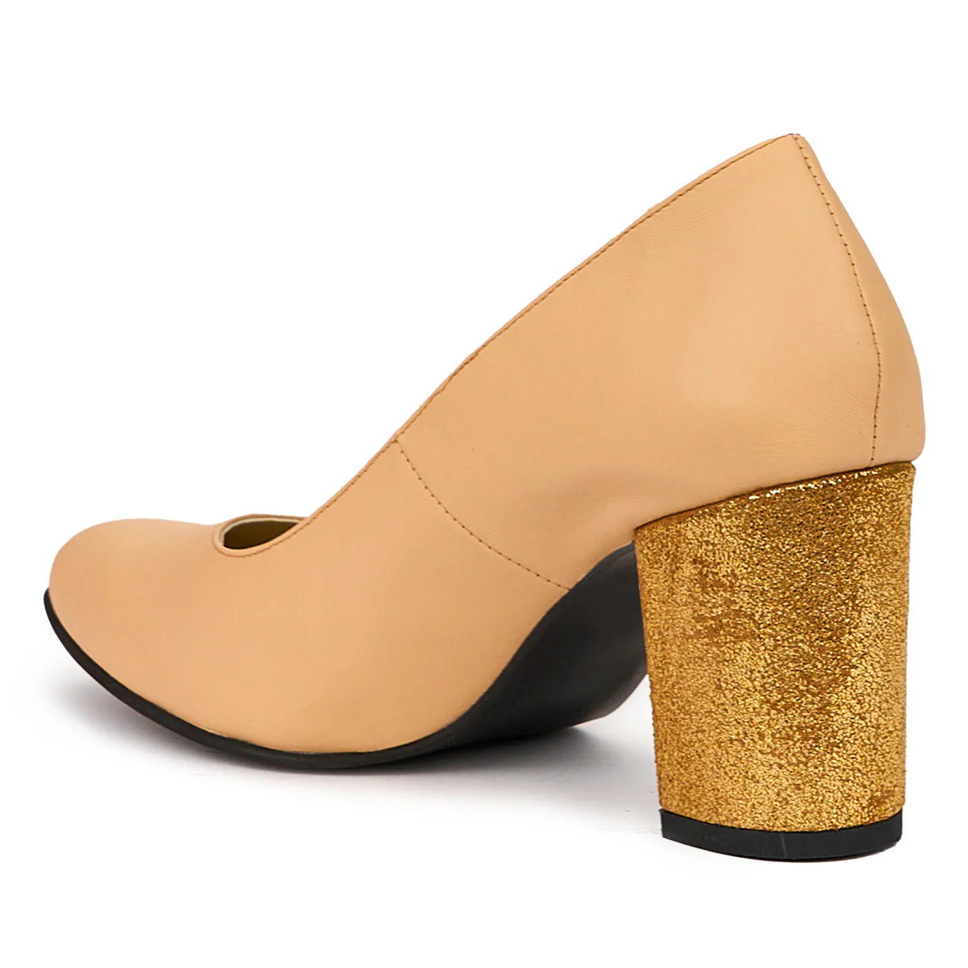 Pantofi dama din piele naturala portocaliu-piersica cu toc gros 8 cm 14428 - Image 2