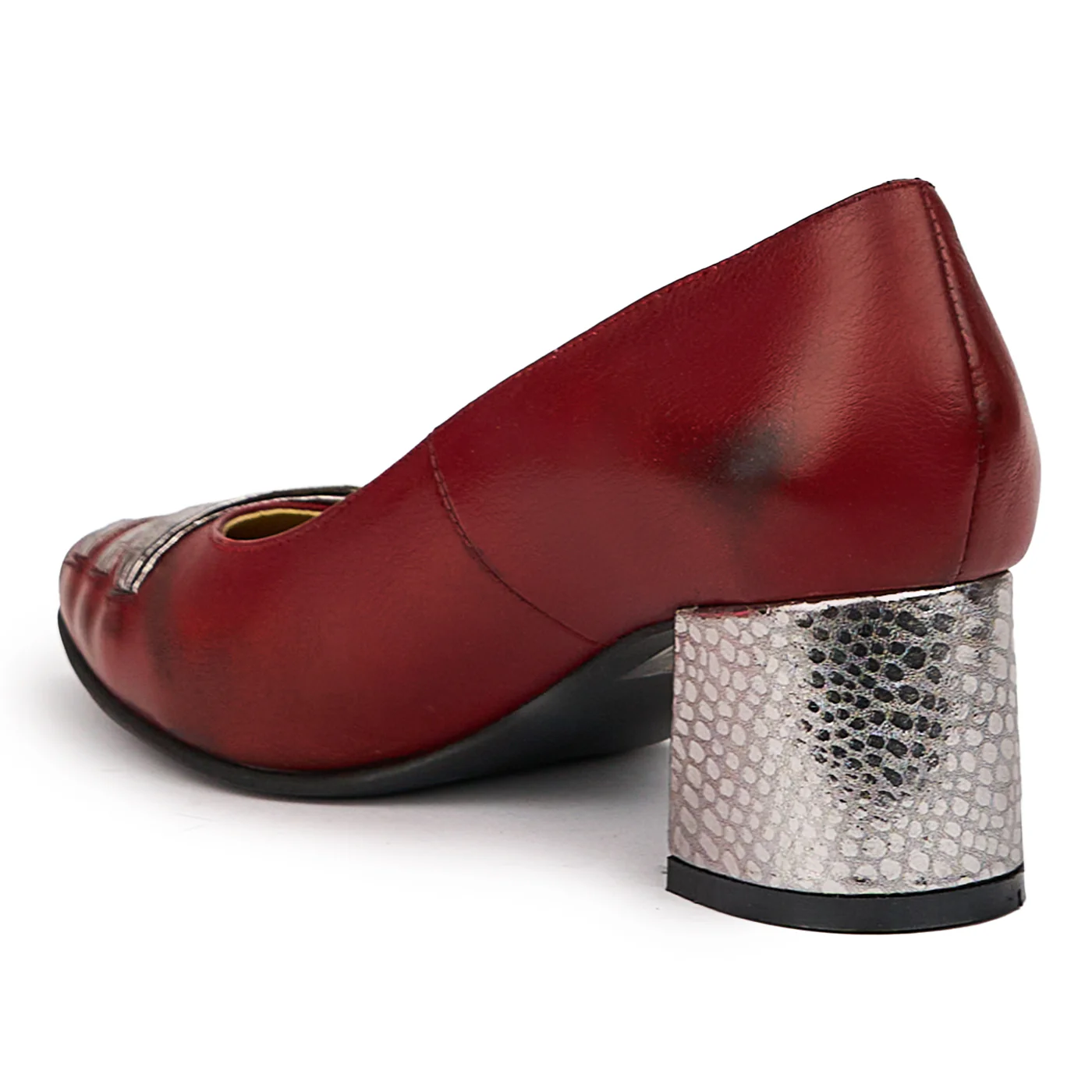 Pantofi dama din piele naturala rosie-bordo cu toc gros 5.5 cm 14386 - Image 2