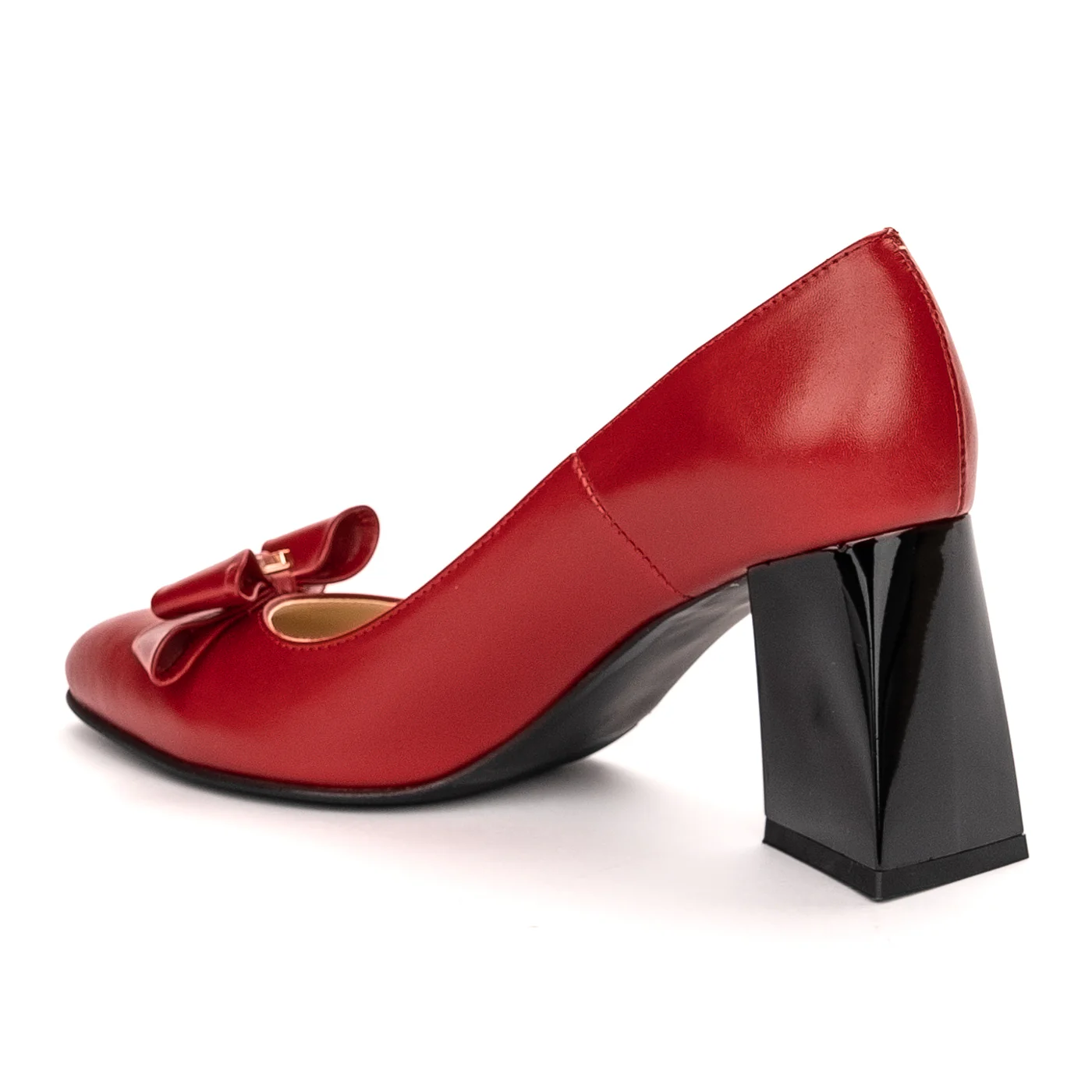Pantofi dama din piele naturala rosie cu toc gros 13410 - Image 2