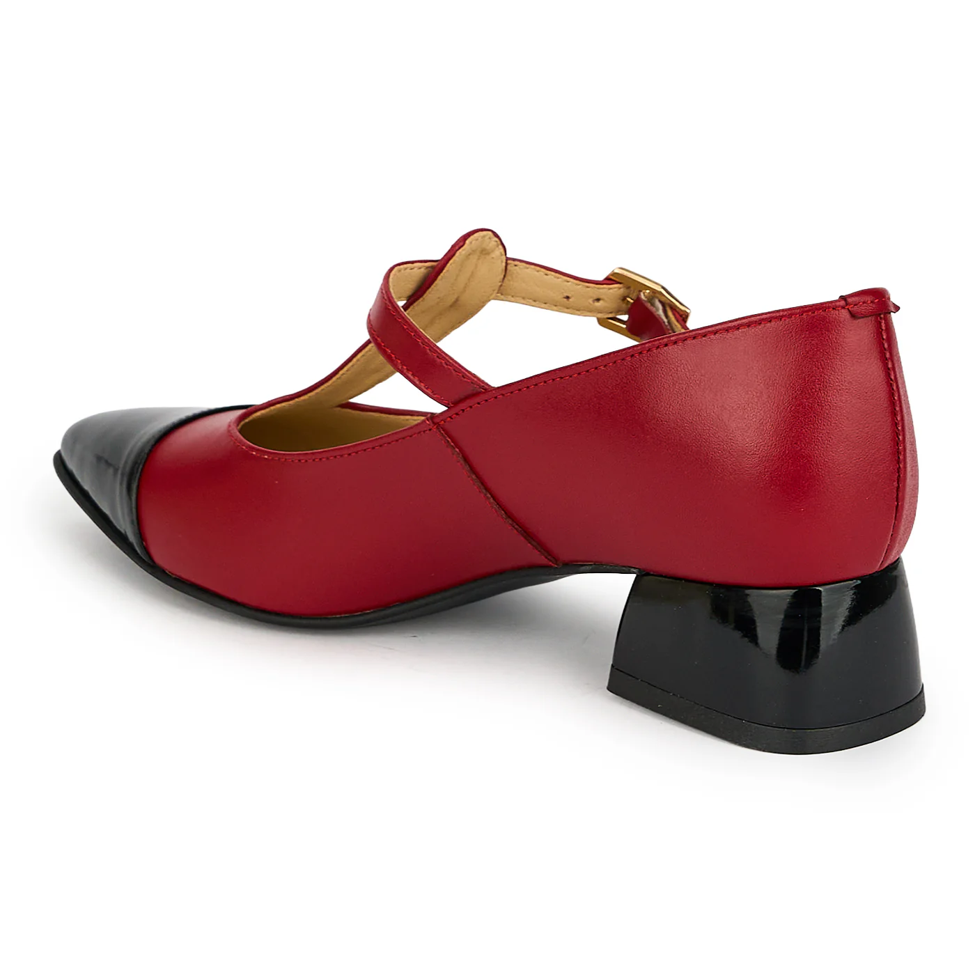 Pantofi dama din piele naturala rosie cu toc gros 3.5 cm 19301 - Image 2