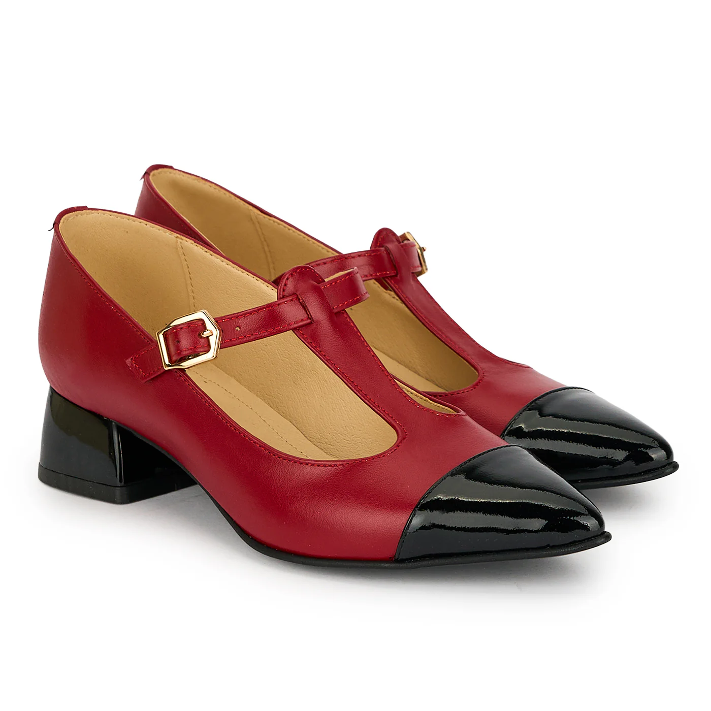 Pantofi dama din piele naturala rosie cu toc gros 3.5 cm 19301 - Image 4