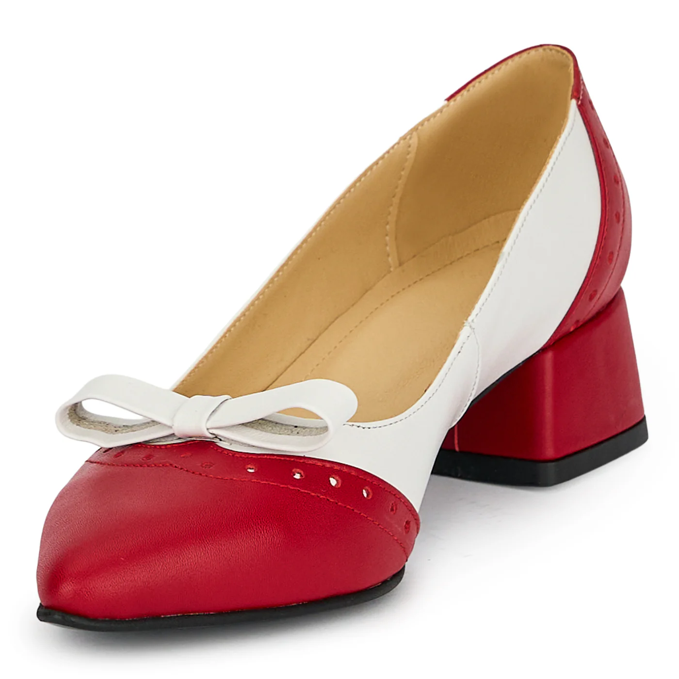 Pantofi dama din piele naturala rosie cu toc gros 4 cm 19222 - Image 3