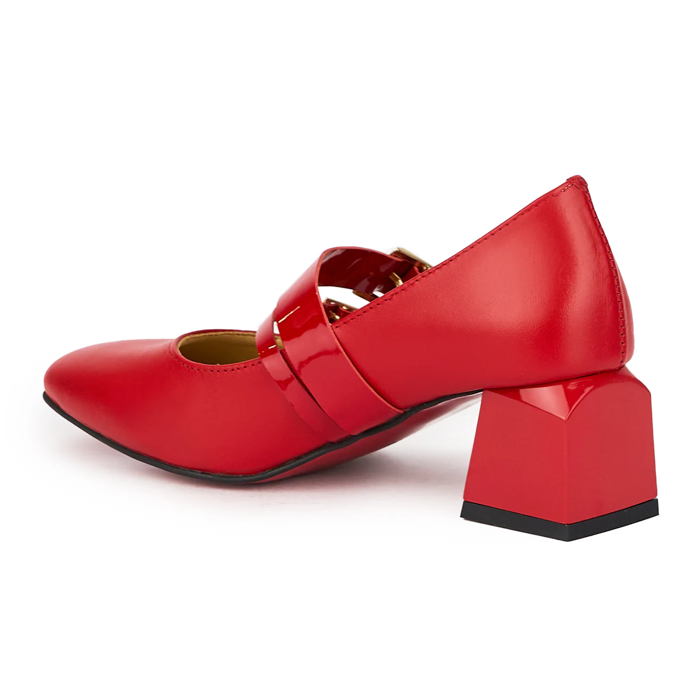 Pantofi dama din piele naturala rosie cu toc gros 5.5 cm 15441 - Image 2