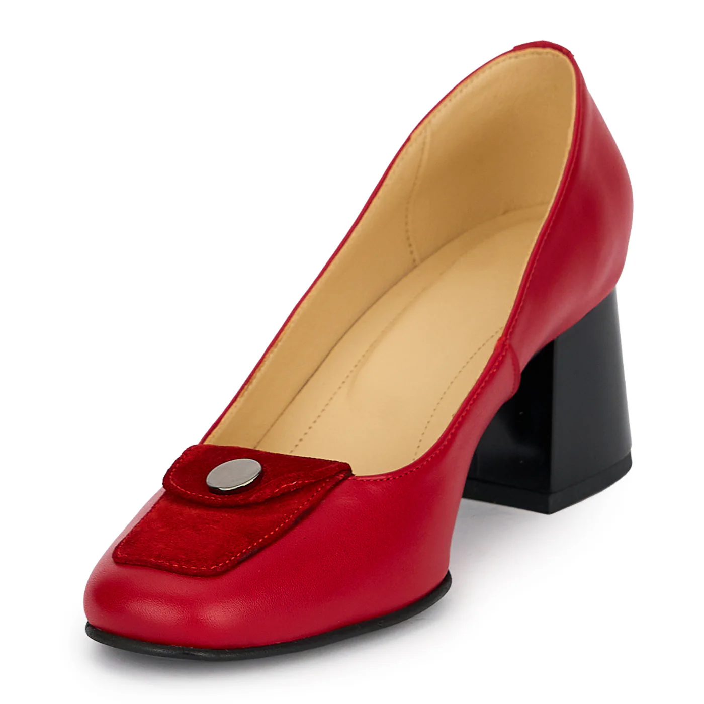 Pantofi dama din piele naturala rosie cu toc gros 5.5 cm 19186 - Image 3