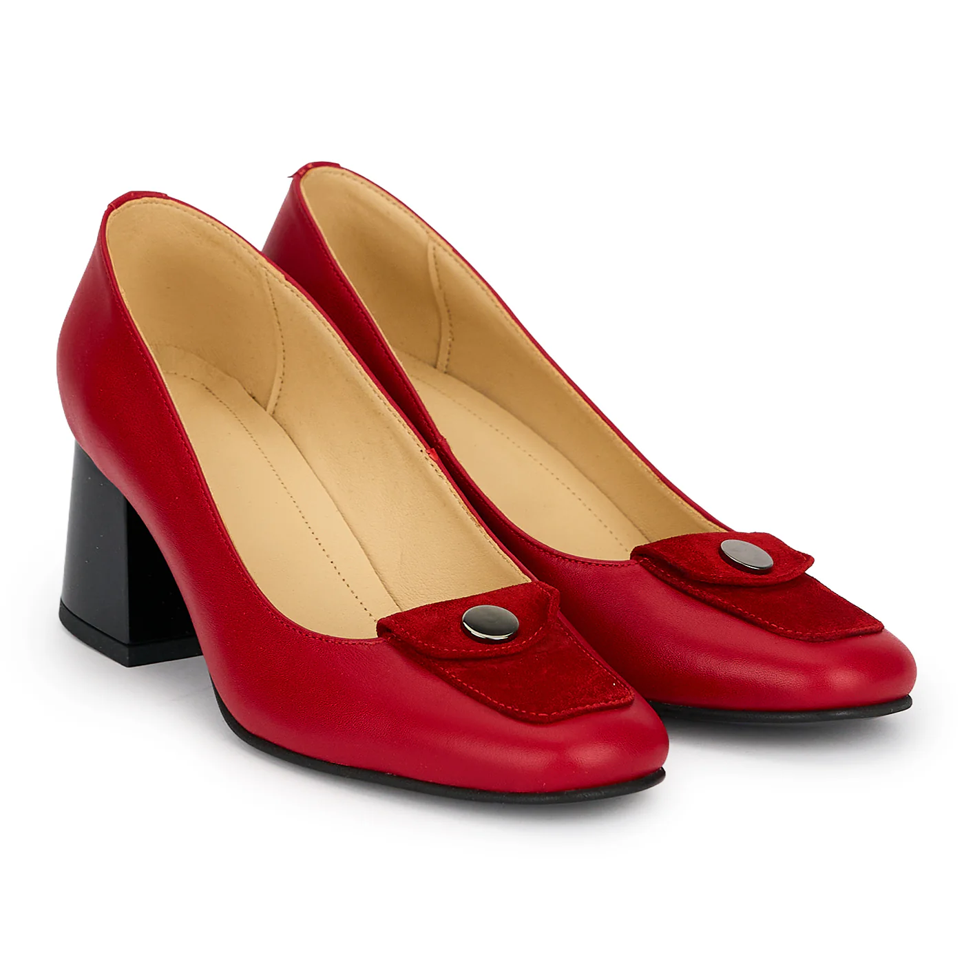 Pantofi dama din piele naturala rosie cu toc gros 5.5 cm 19186 - Image 4