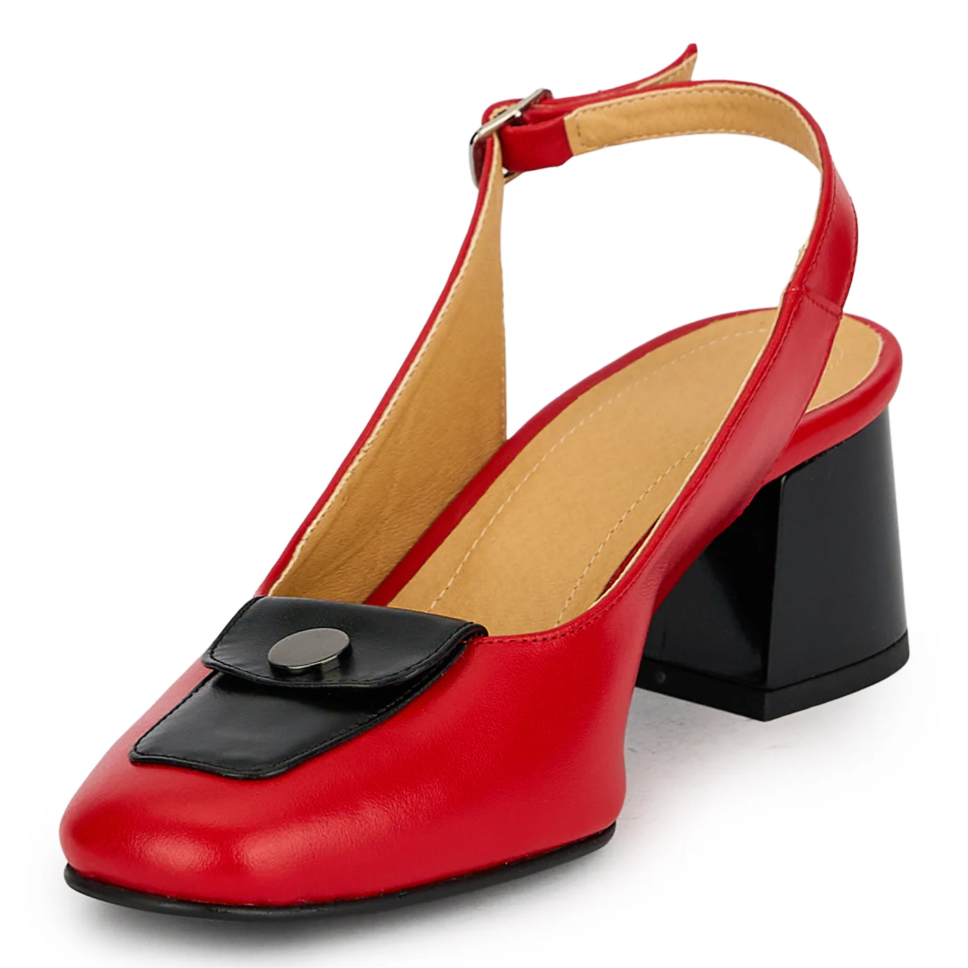 Pantofi dama din piele naturala rosie cu toc gros 5.5 cm 19836 - Image 3
