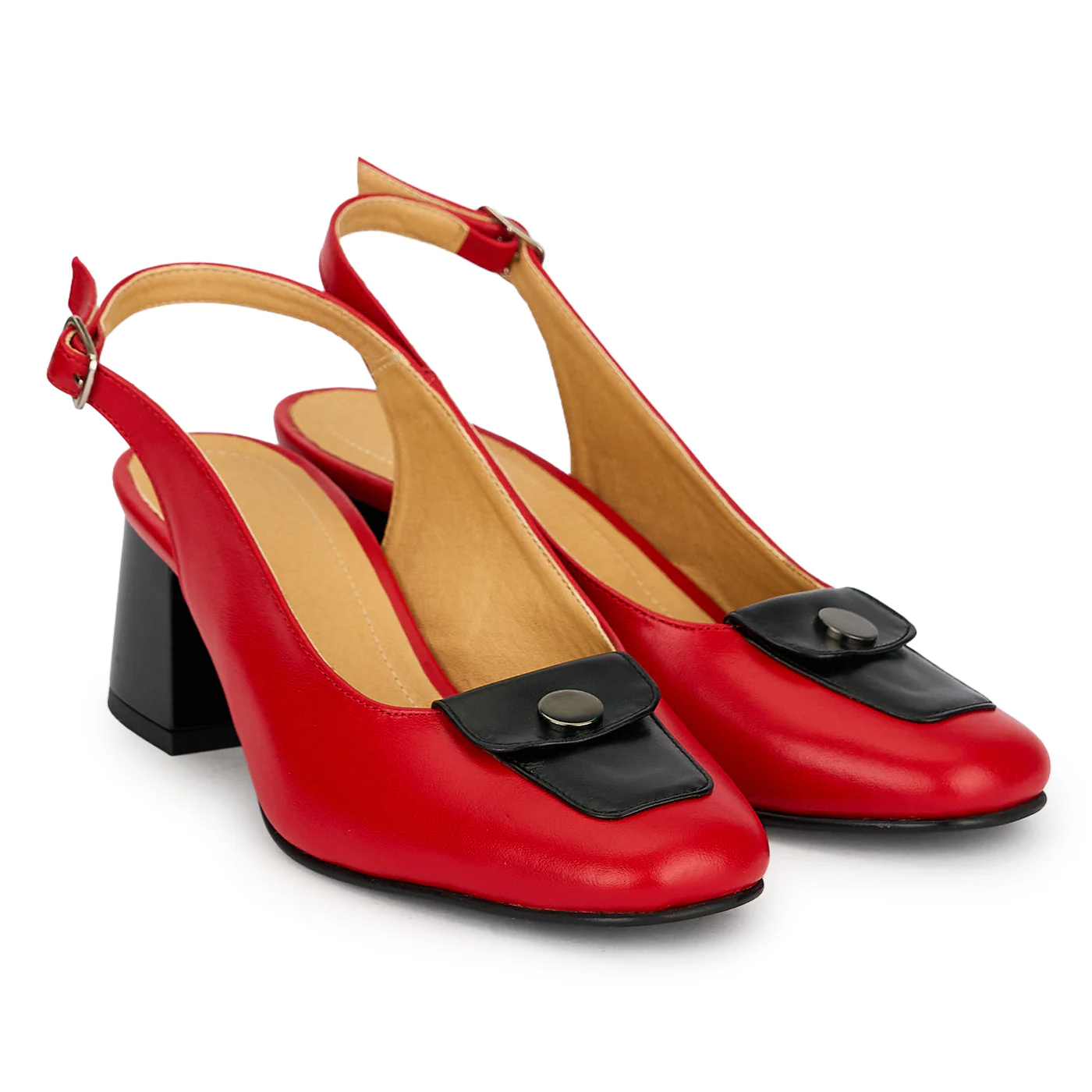 Pantofi dama din piele naturala rosie cu toc gros 5.5 cm 19836 - Image 4