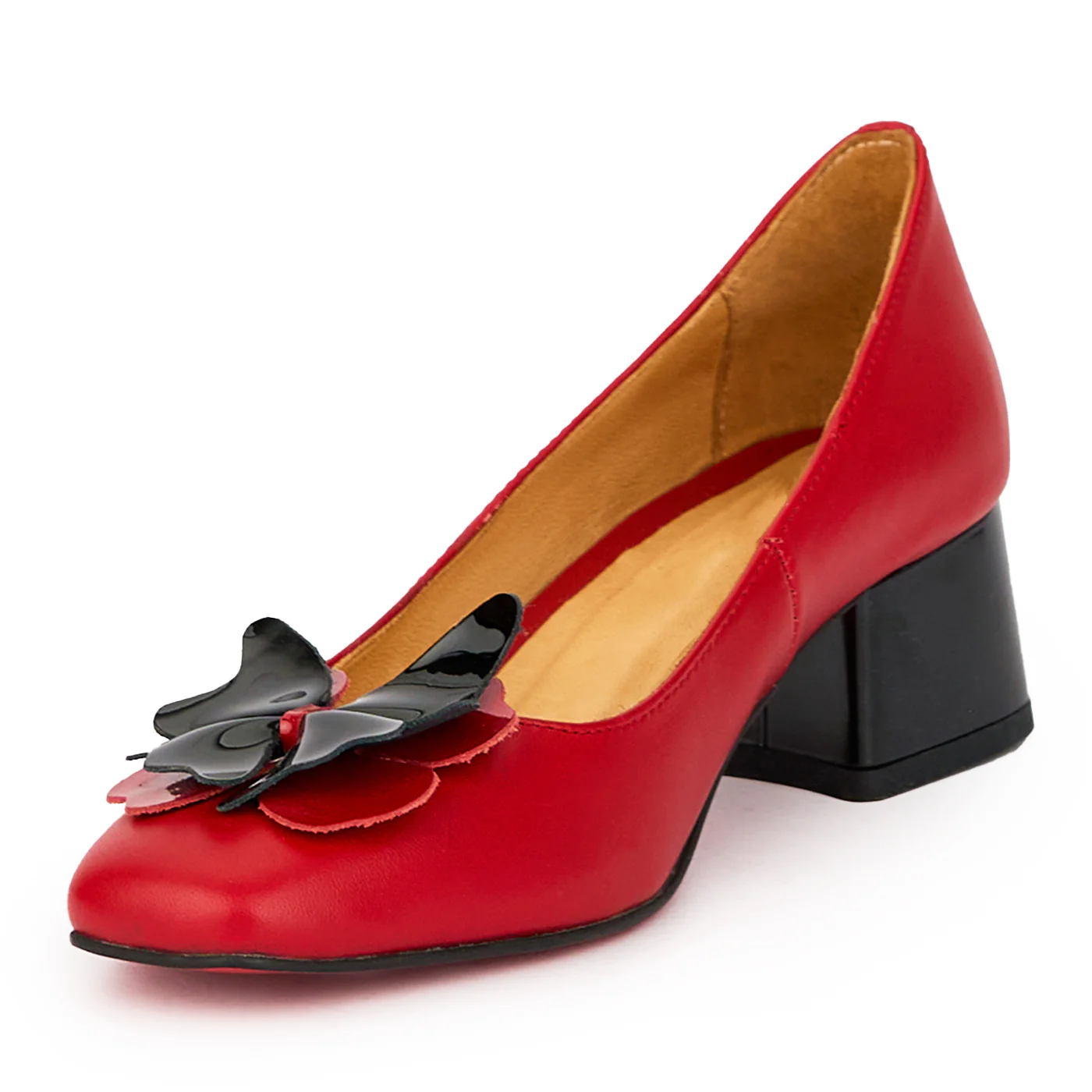Pantofi dama din piele naturala rosie cu toc gros 5 cm 15447 - Image 3