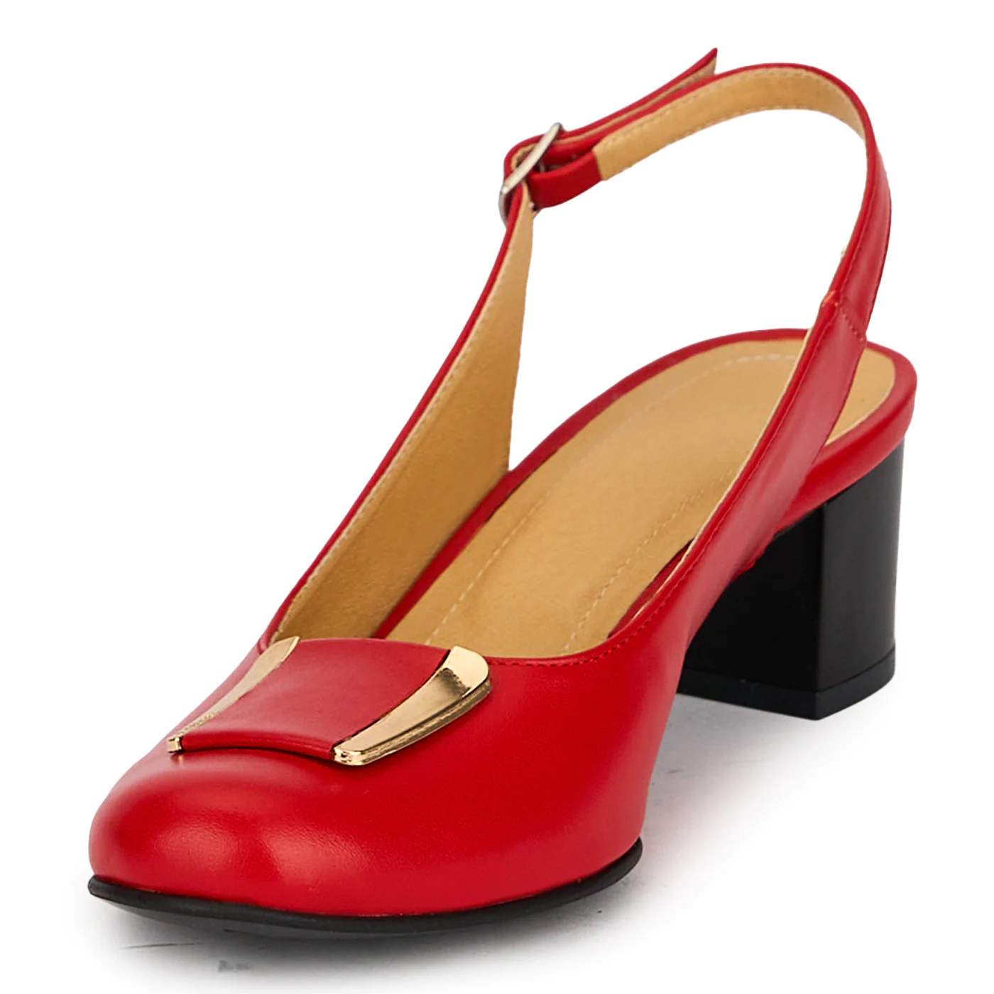 Pantofi dama din piele naturala rosie cu toc gros 5 cm 19695 - Image 3