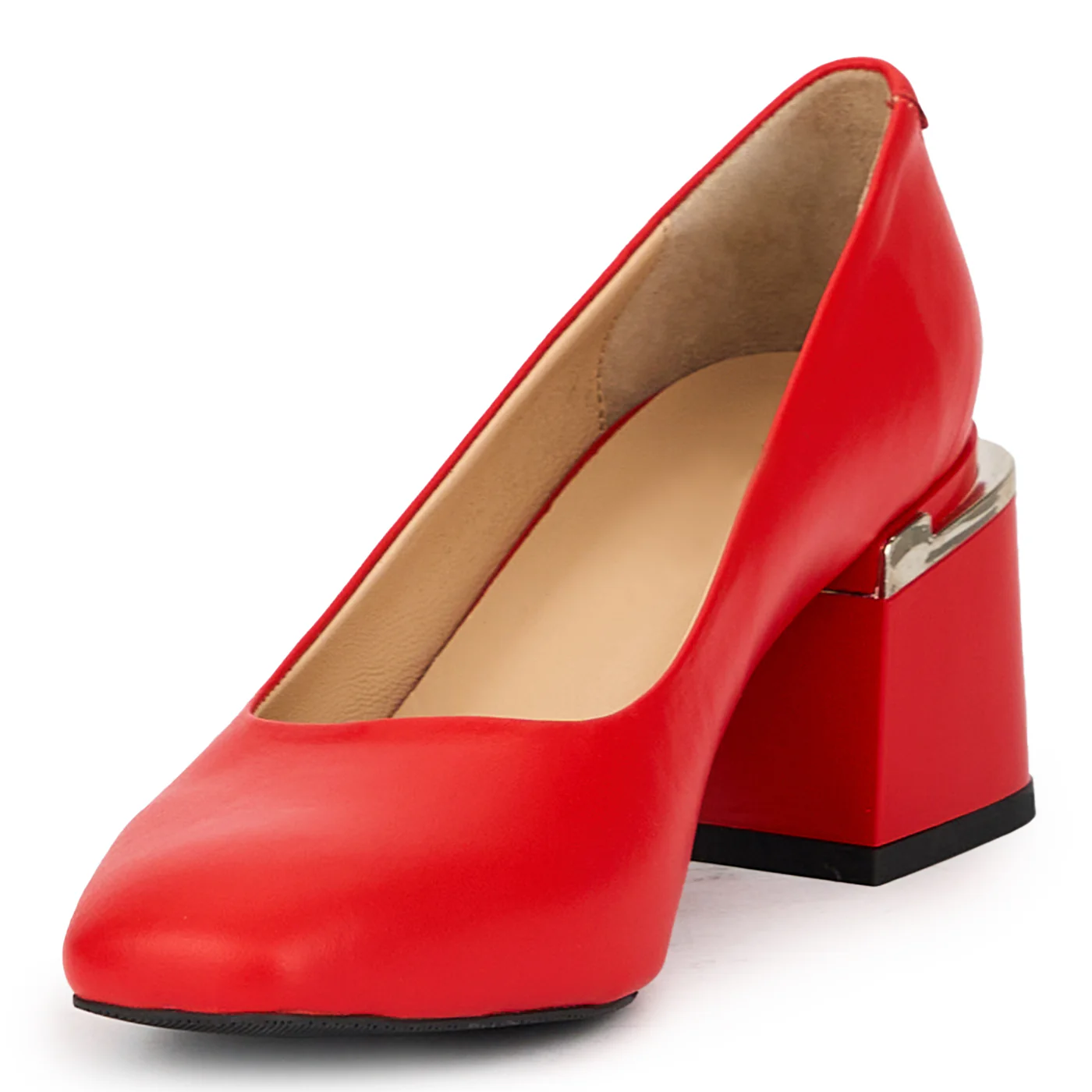 Pantofi dama din piele naturala rosie cu toc gros 6.5 cm 15653 - Image 3