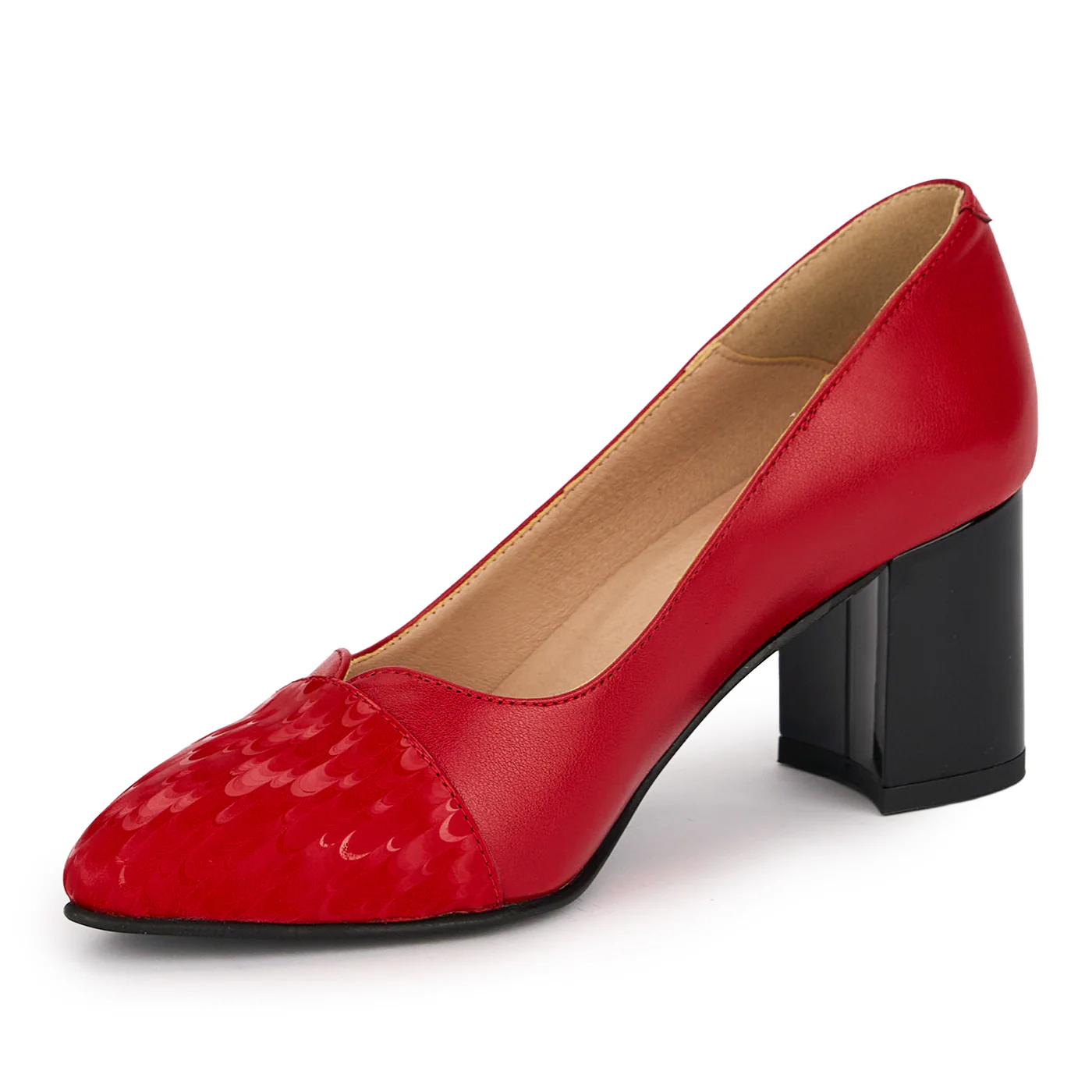 Pantofi dama din piele naturala rosie cu toc gros 6.5 cm 18841 - Image 3