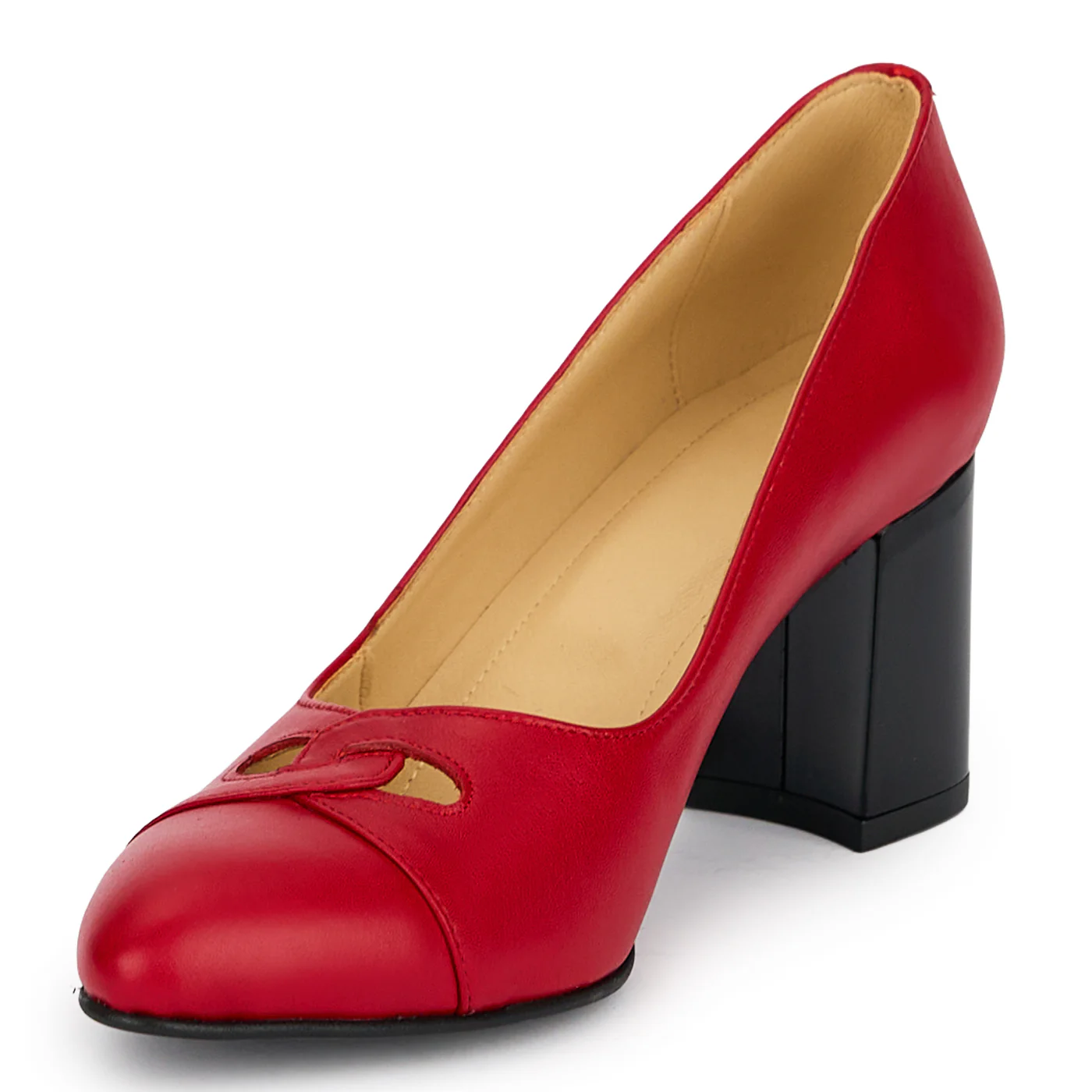 Pantofi dama din piele naturala rosie cu toc gros 6.5 cm 19187 - Image 3