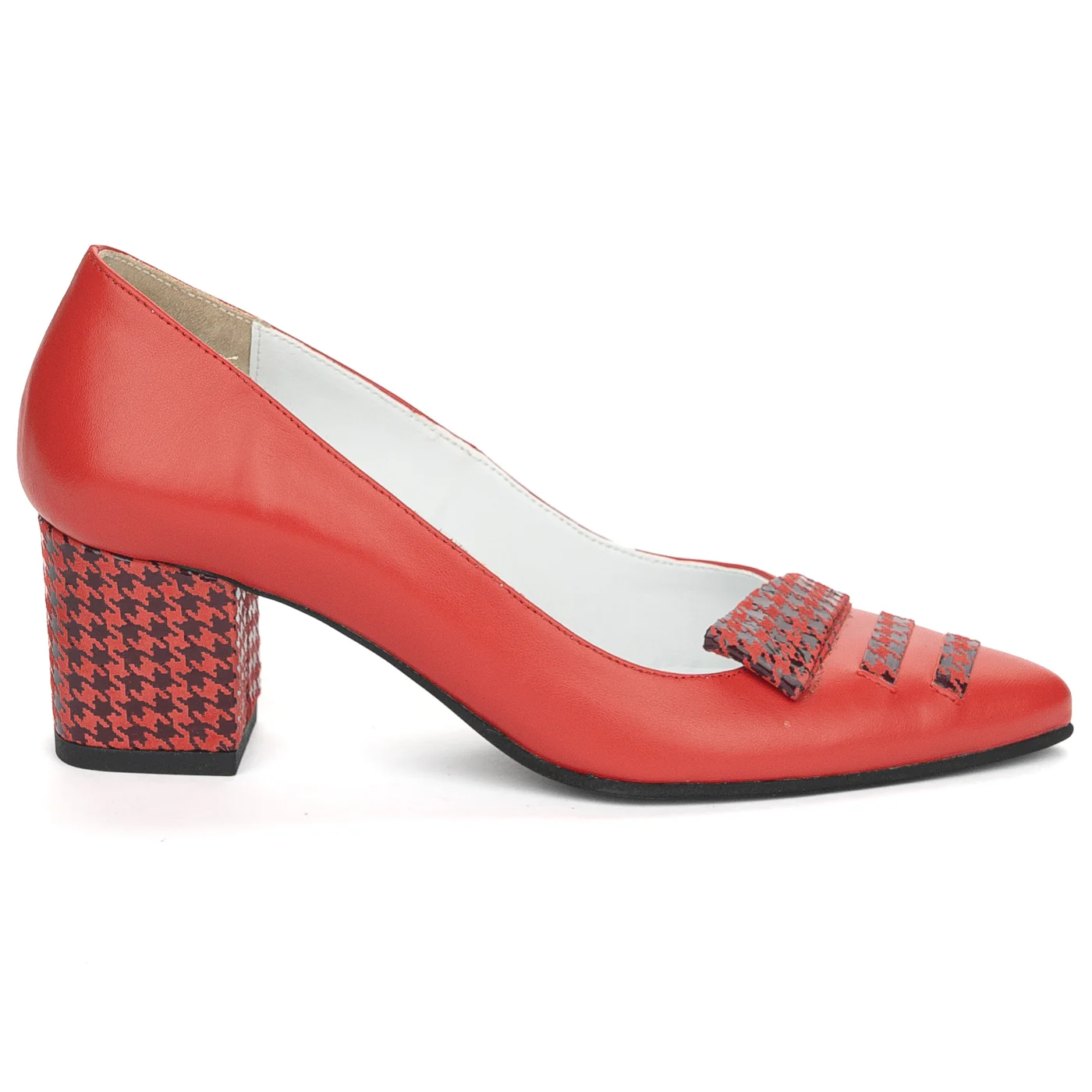 Pantofi dama din piele naturala rosie cu toc gros 6 cm 13905
