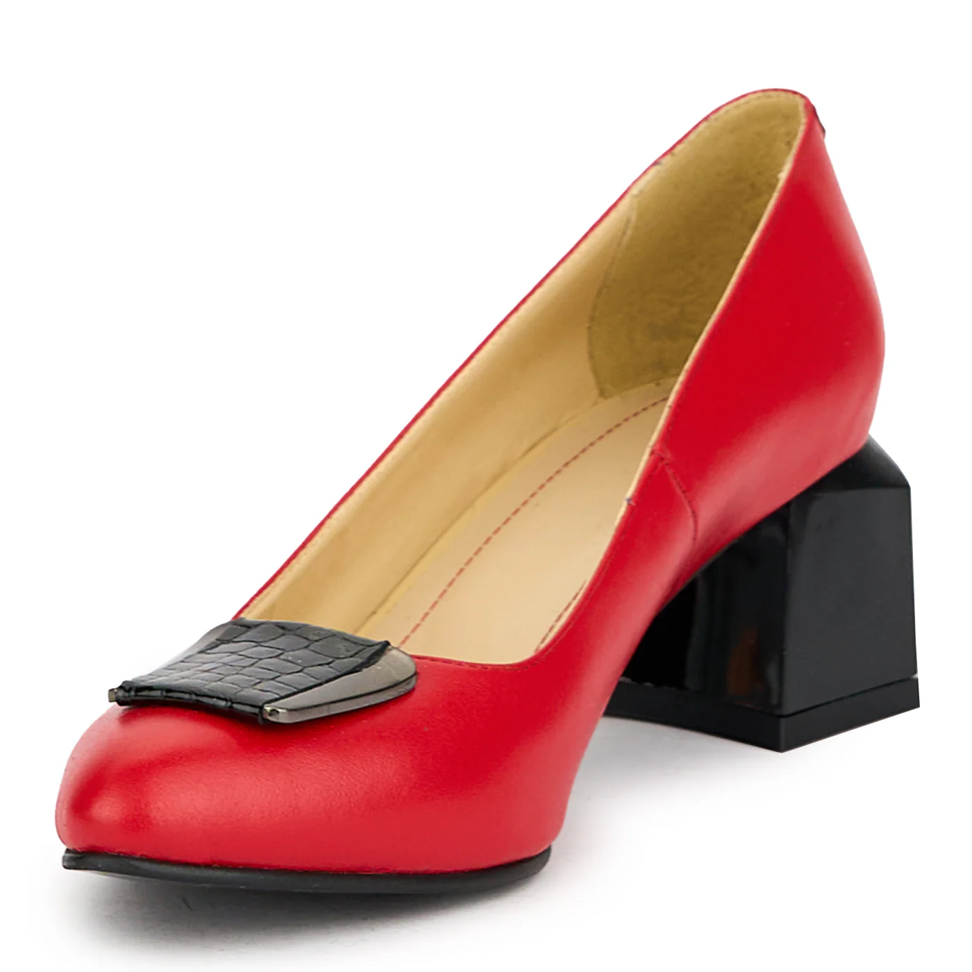 Pantofi dama din piele naturala rosie cu toc gros 6 cm 15000 - Image 3