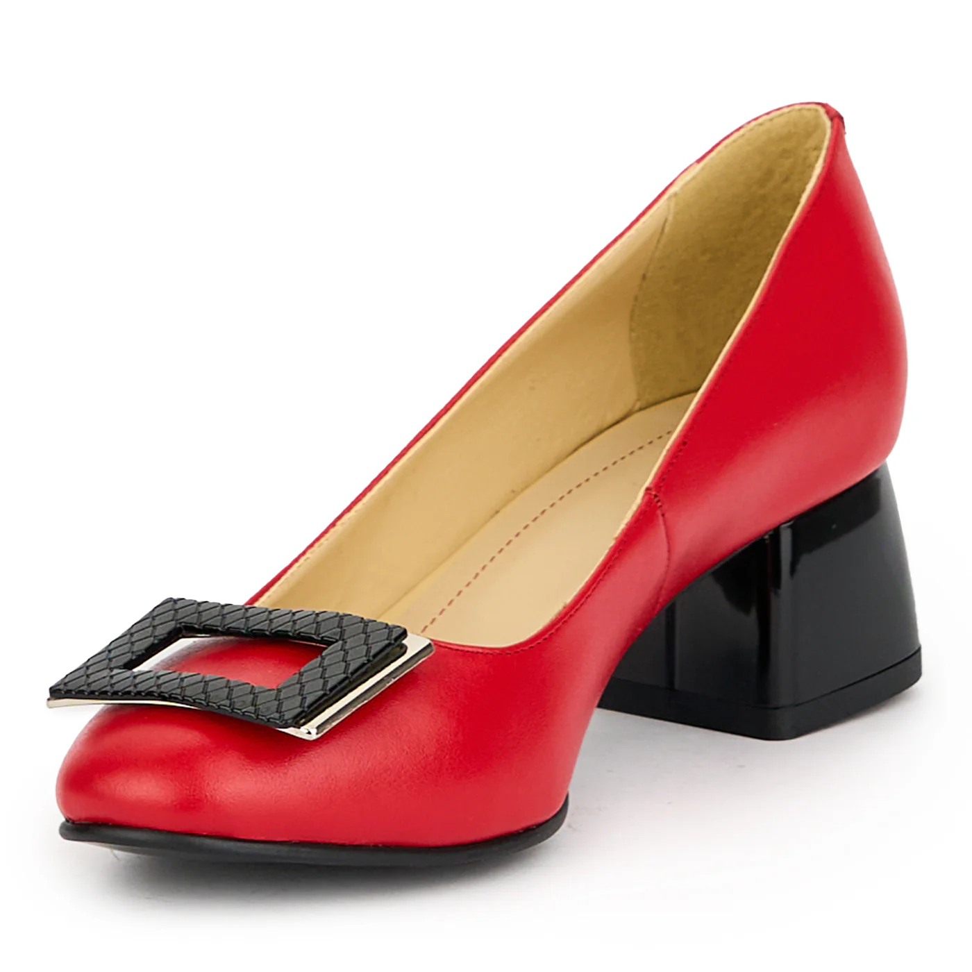 Pantofi dama din piele naturala rosie cu toc gros 6 cm 15011 - Image 3