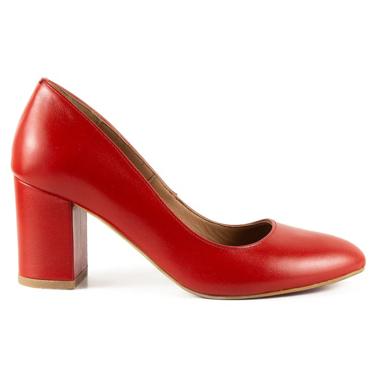 Pantofi dama din piele naturala rosie cu toc gros 6 cm 15731