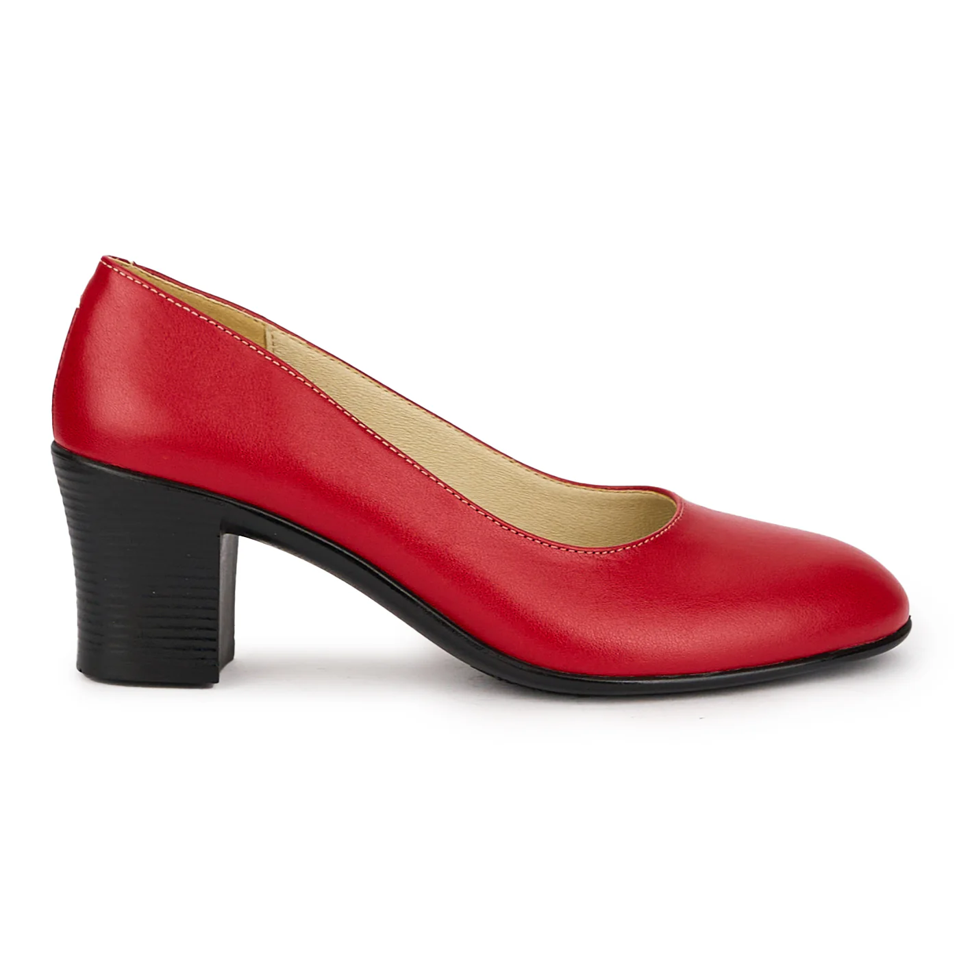 Pantofi dama din piele naturala rosie cu toc gros 6 cm 16045