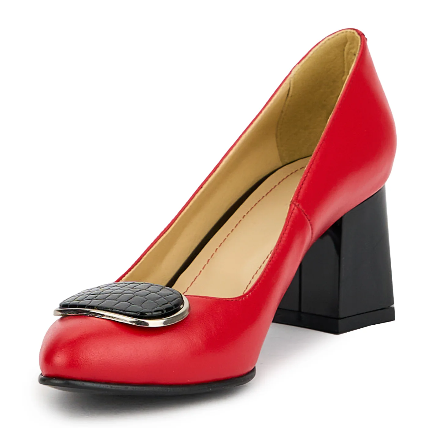 Pantofi dama din piele naturala rosie cu toc gros 7.5 cm 15124 - Image 3