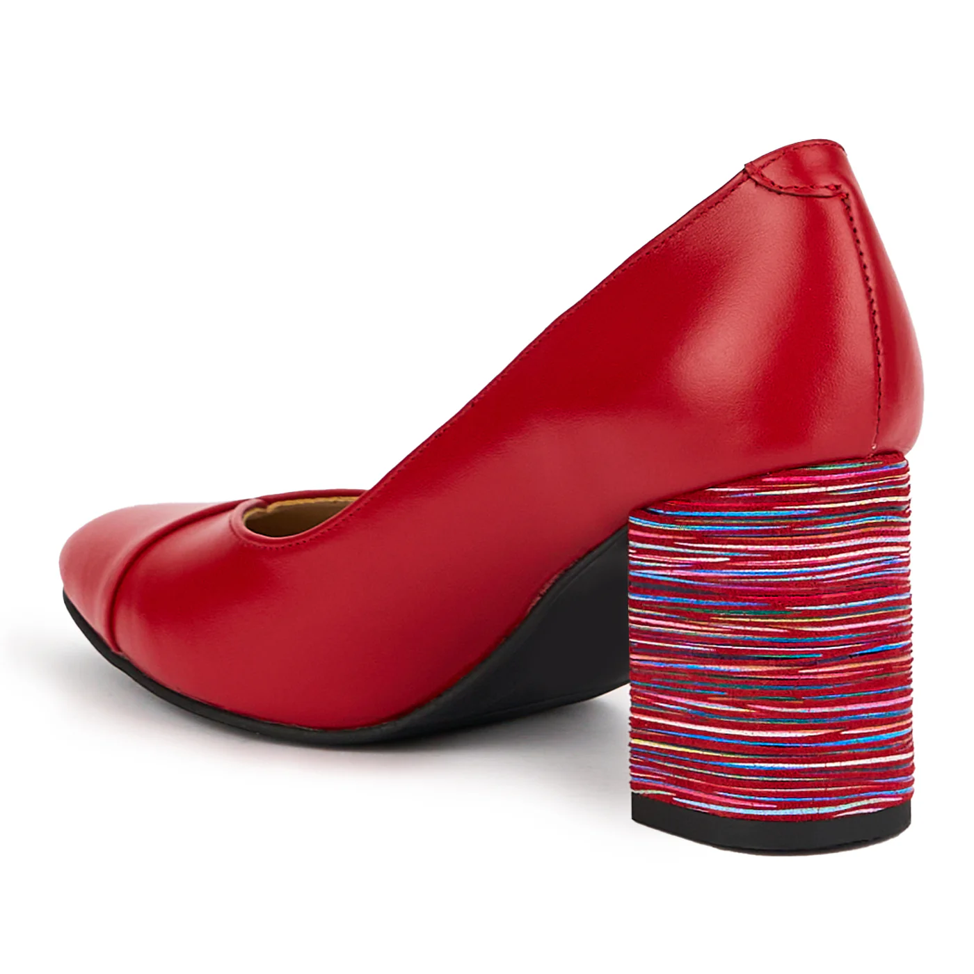 Pantofi dama din piele naturala rosie cu toc gros 7.5 cm 15208 - Image 2