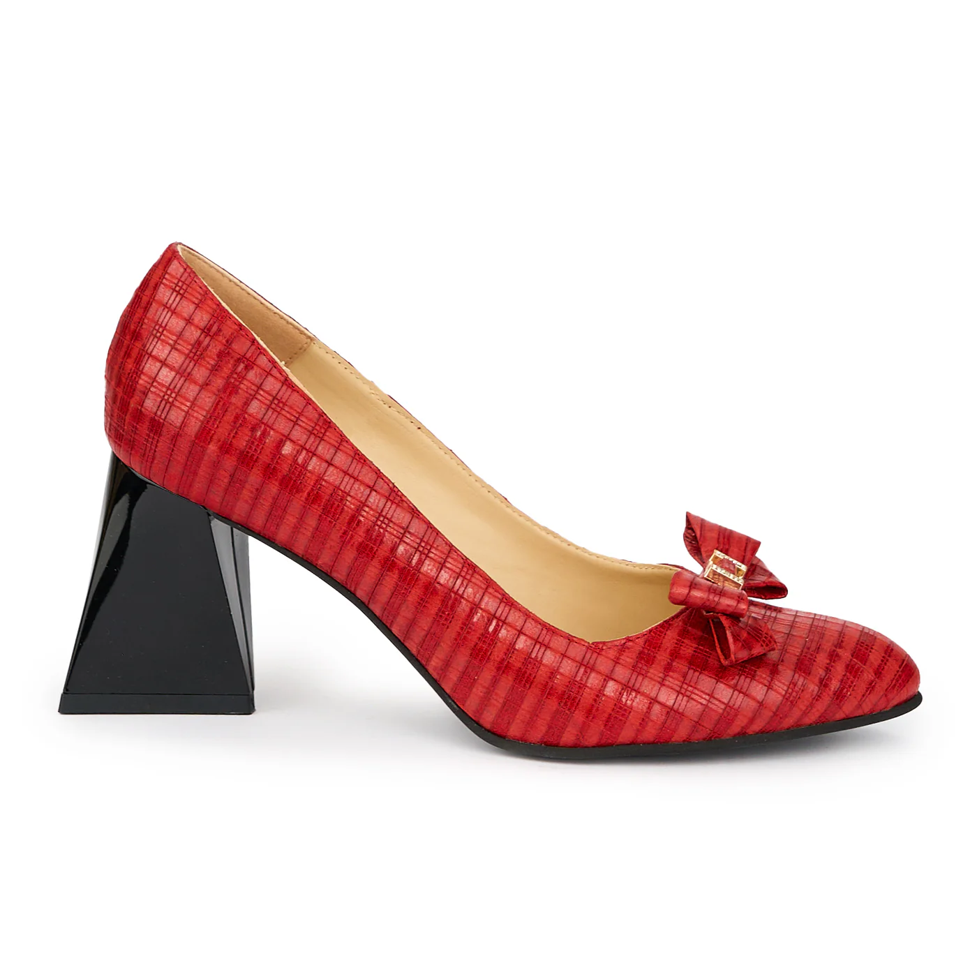 Pantofi dama din piele naturala rosie cu toc gros 7.5 cm 15260