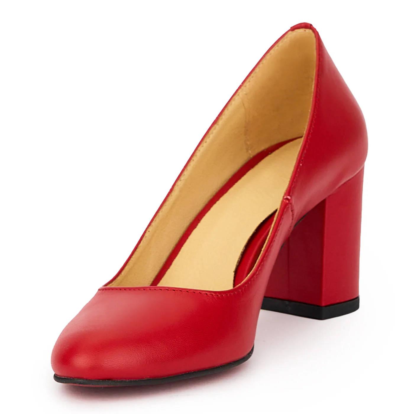 Pantofi dama din piele naturala rosie cu toc gros 7.5 cm 15446 - Image 3