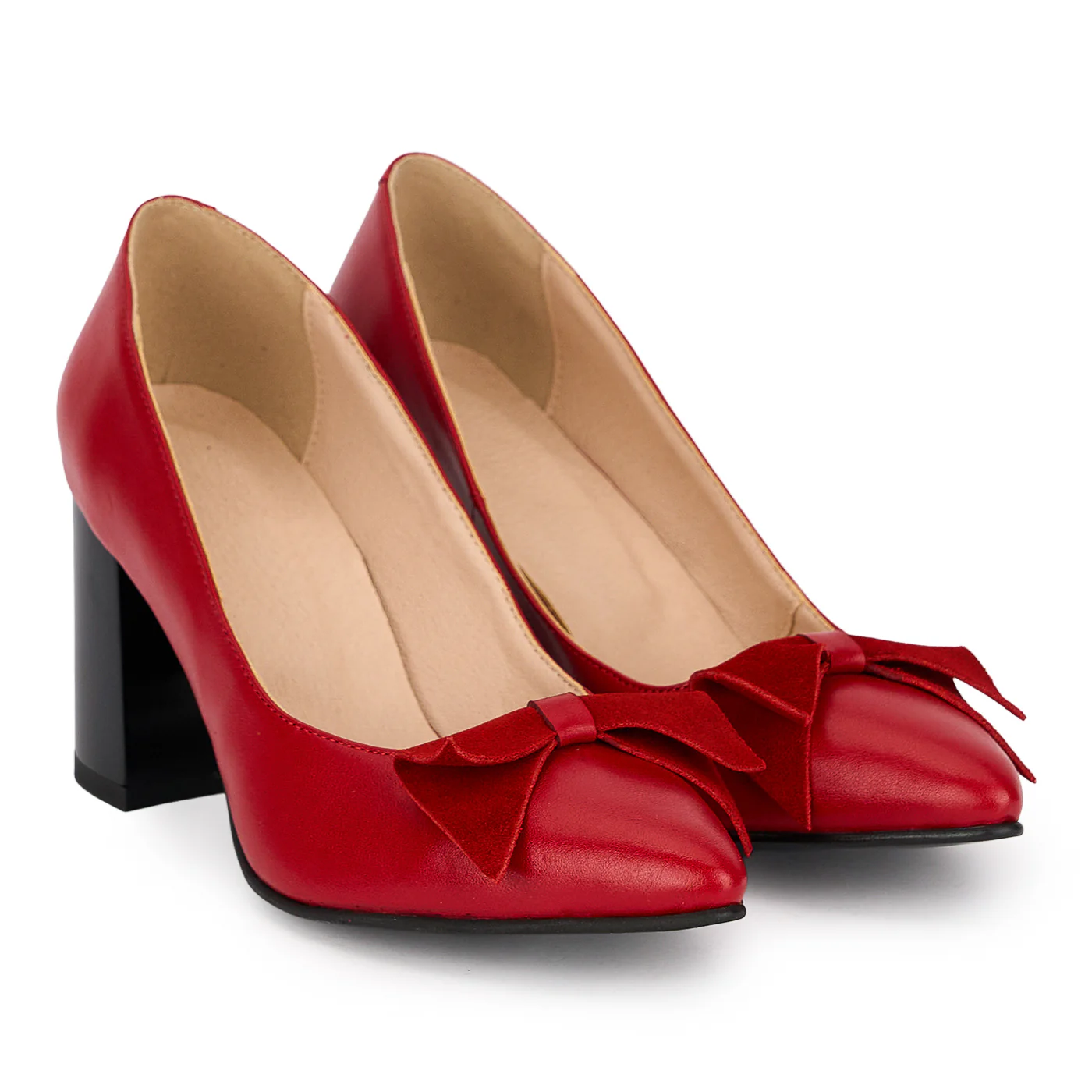 Pantofi dama din piele naturala rosie cu toc gros 7.5 cm 18838 - Image 4