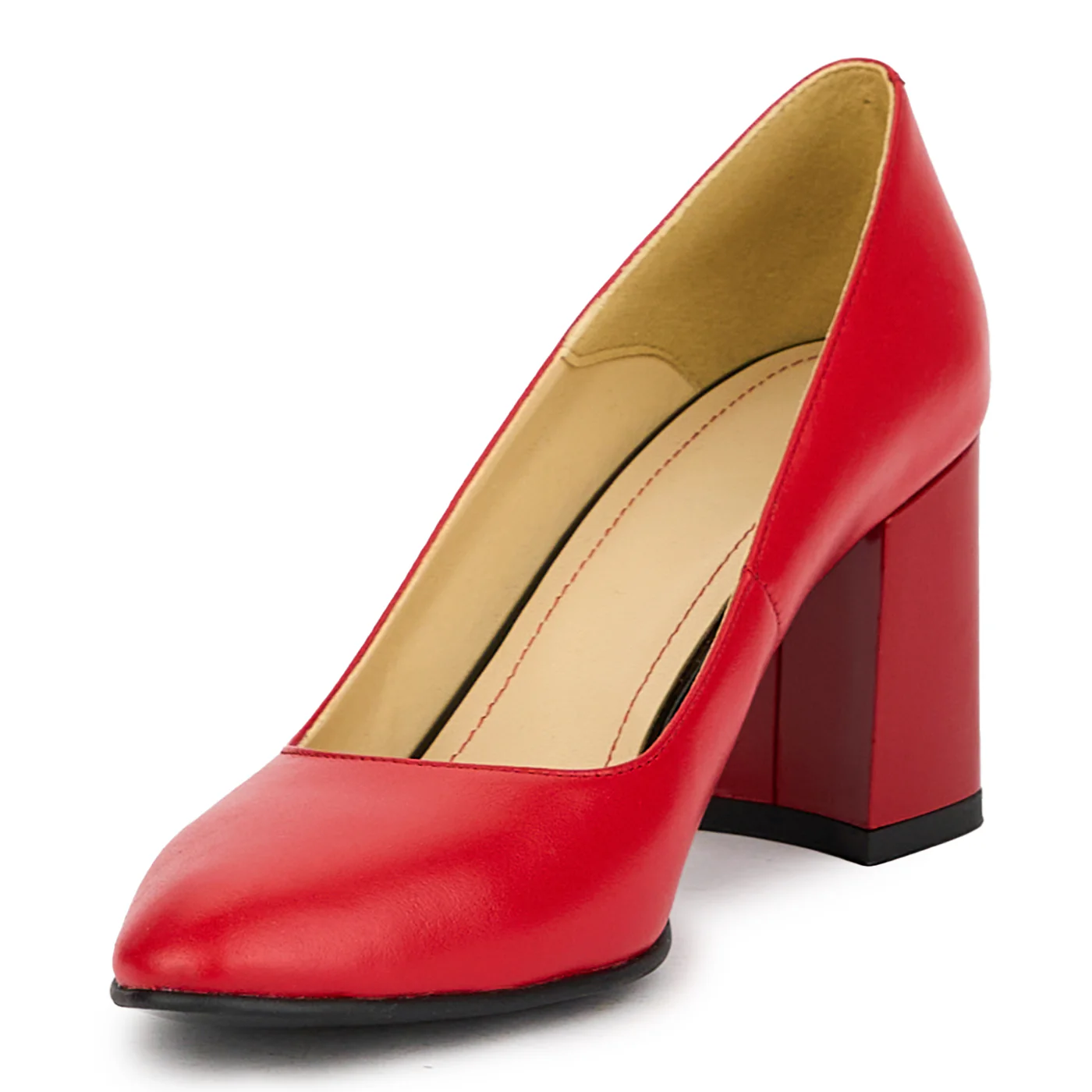Pantofi dama din piele naturala rosie cu toc gros 7 cm 15024 - Image 3