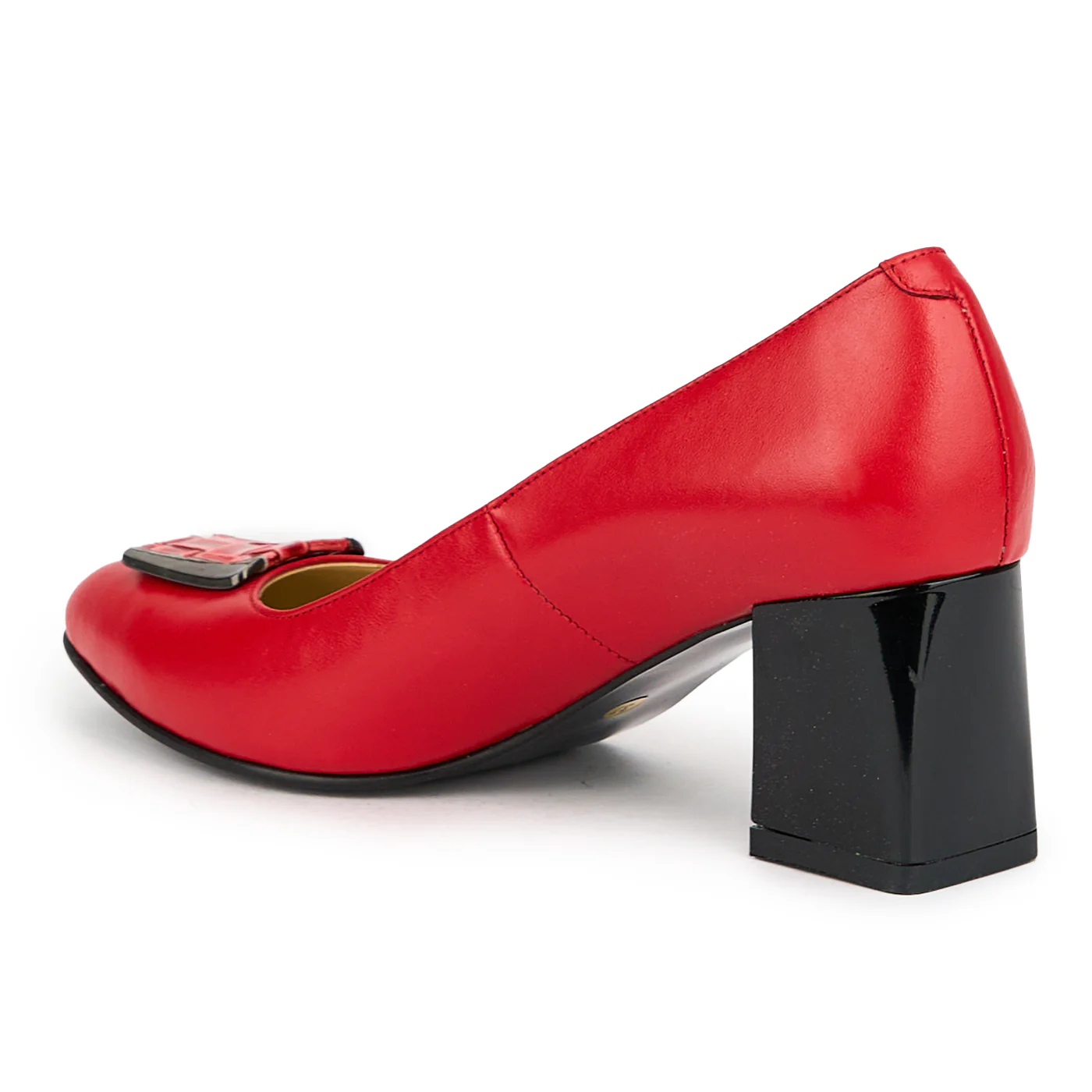 Pantofi dama din piele naturala rosie cu toc gros 7 cm 15025 - Image 2