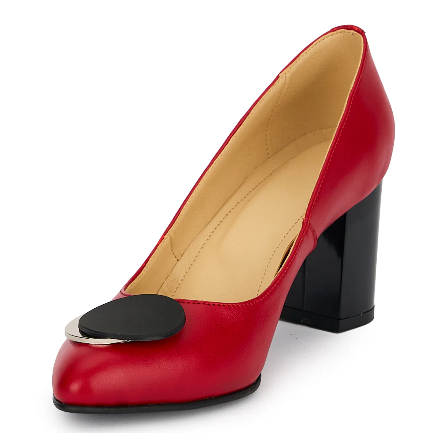 Pantofi dama din piele naturala rosie cu toc gros 7 cm 19177 - Image 3