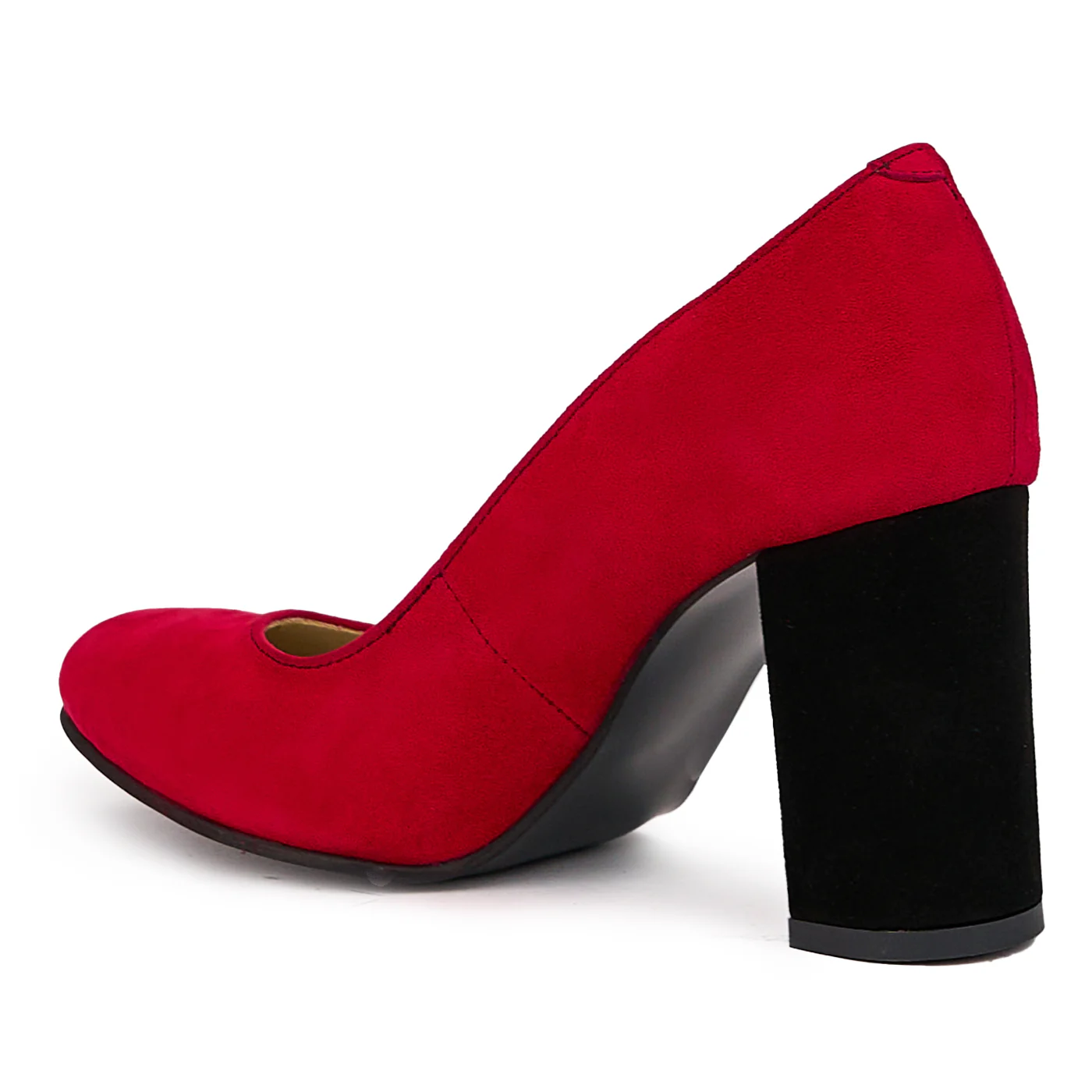 Pantofi dama din piele naturala rosie cu toc gros 8.5 cm 14436 - Image 2