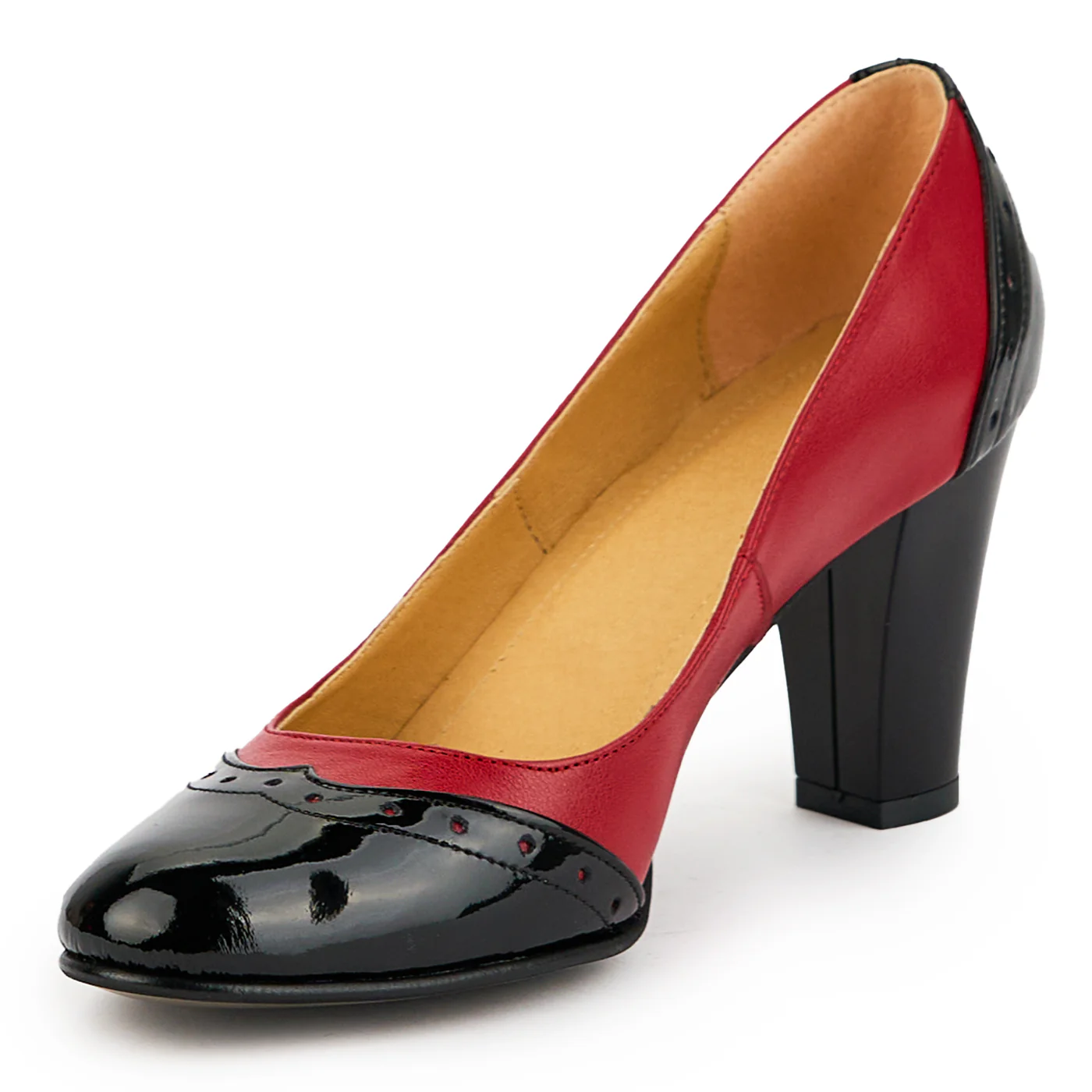 Pantofi dama din piele naturala rosie cu toc gros 8 cm 14859 - Image 3